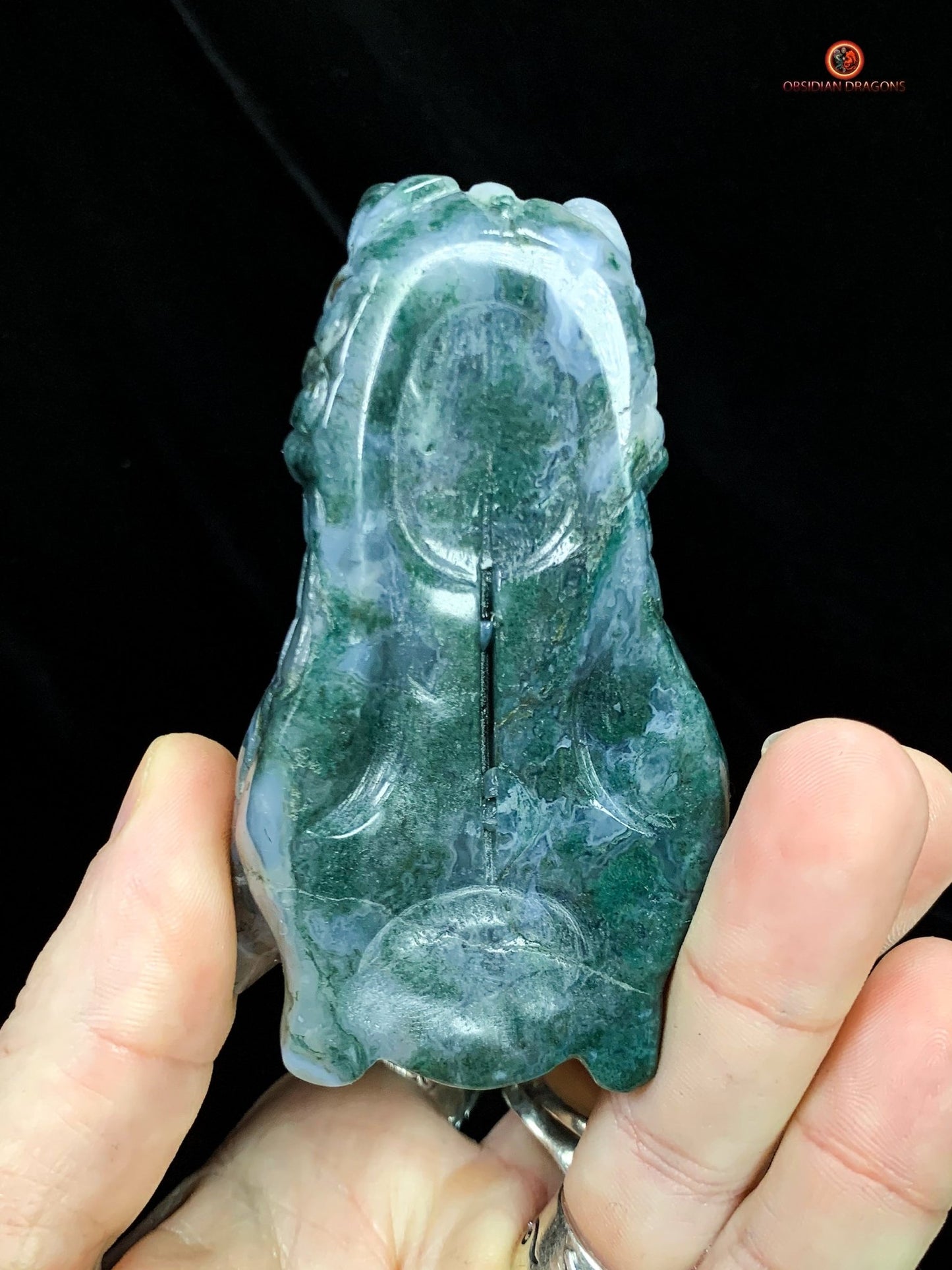Crâne de Dragon en Agate Mousse - Puissance et Harmonie | obsidian dragons