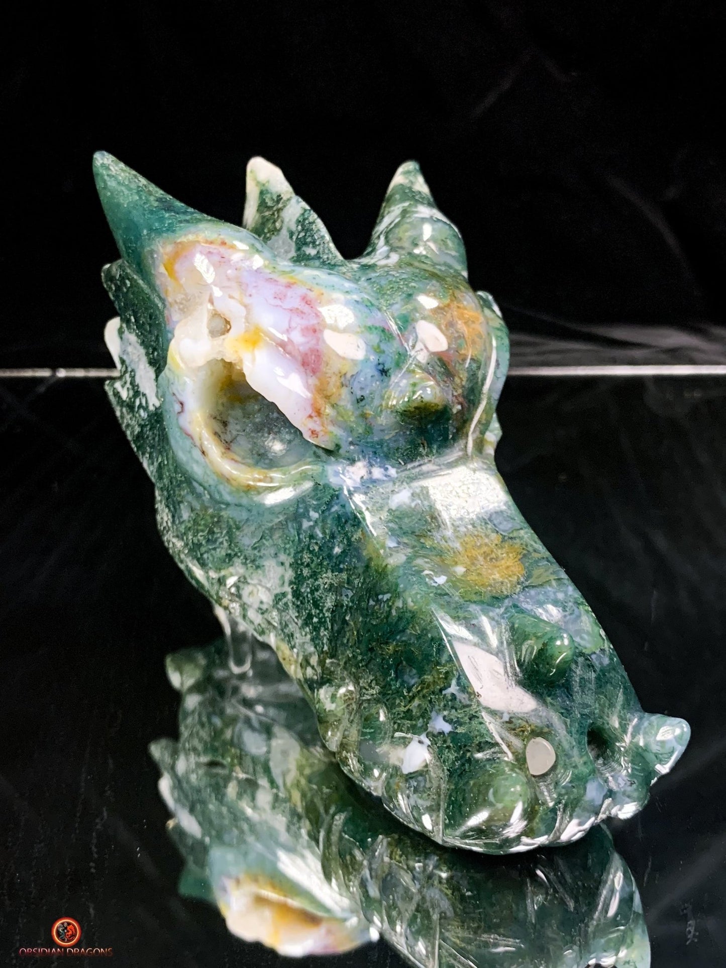 Crâne de Dragon en Agate Mousse - Puissance et Transformation | obsidian dragons