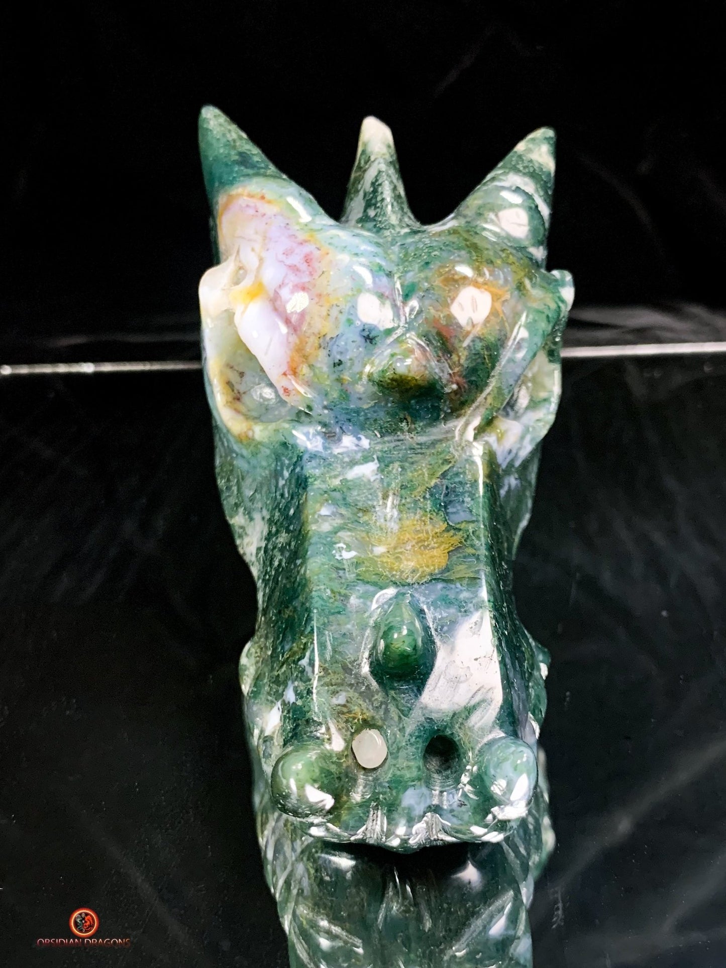 Crâne de Dragon en Agate Mousse - Puissance et Transformation | obsidian dragons