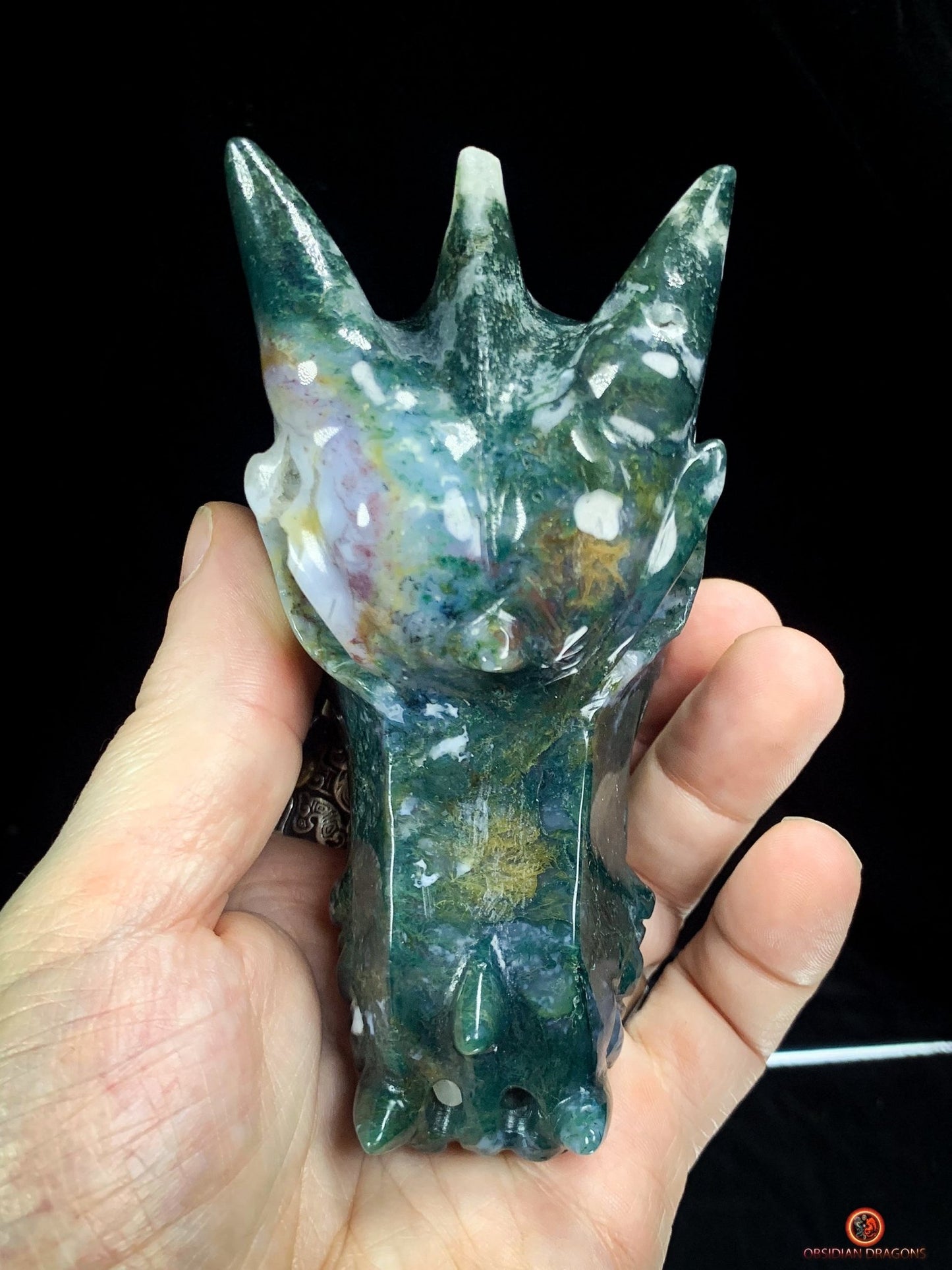 Crâne de Dragon en Agate Mousse - Puissance et Transformation | obsidian dragons