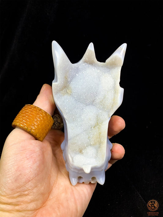 Crâne de Dragon en Calcédoine- Géode- Gardien de l éveil | obsidian dragons