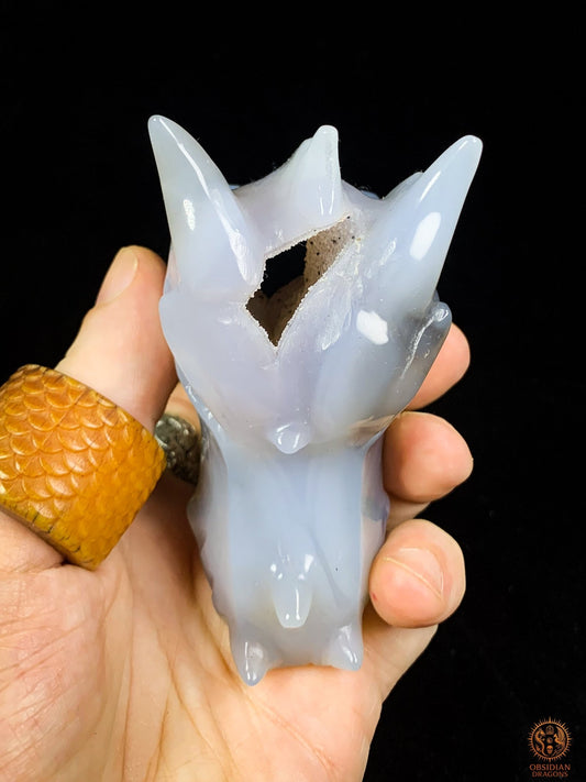 Crâne de Dragon en Calcédoine- Géode- Halo Spirituel | obsidian dragons