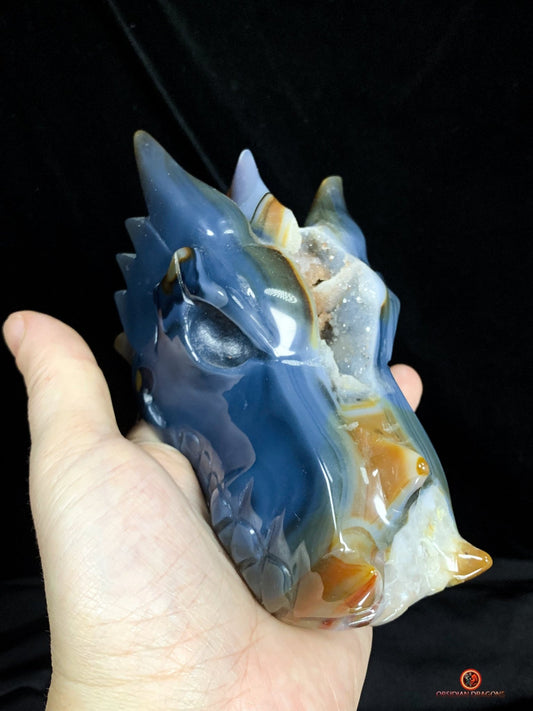 Crâne de Dragon en Géode – Rituel et Méditation Draconique | obsidian dragons