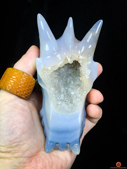 Crâne de Dragon en Géode de Quartz – Essence Solaire | obsidian dragons