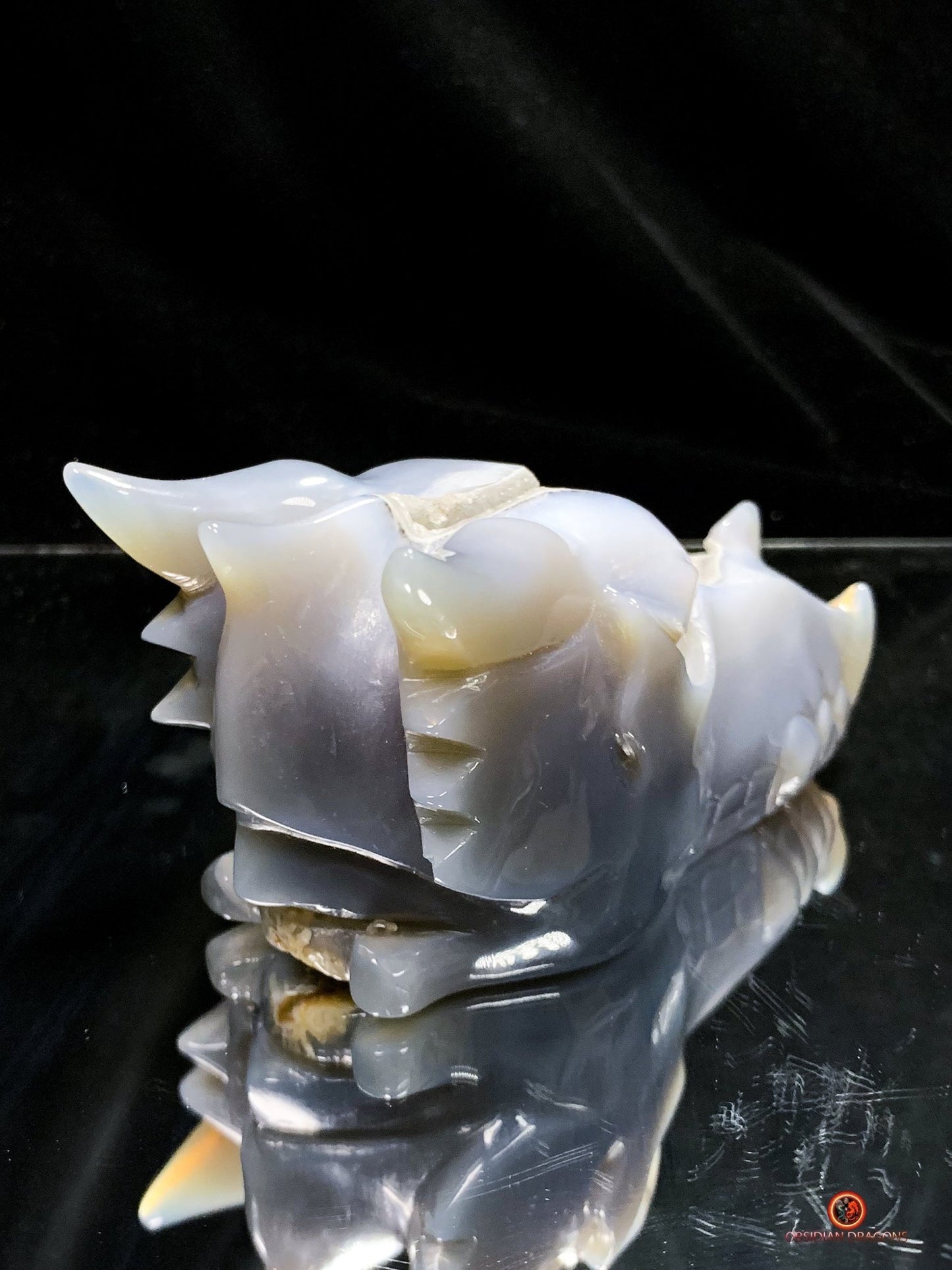 Crâne de Dragon en Géode de Quartz – Éveil et Protection | obsidian dragons