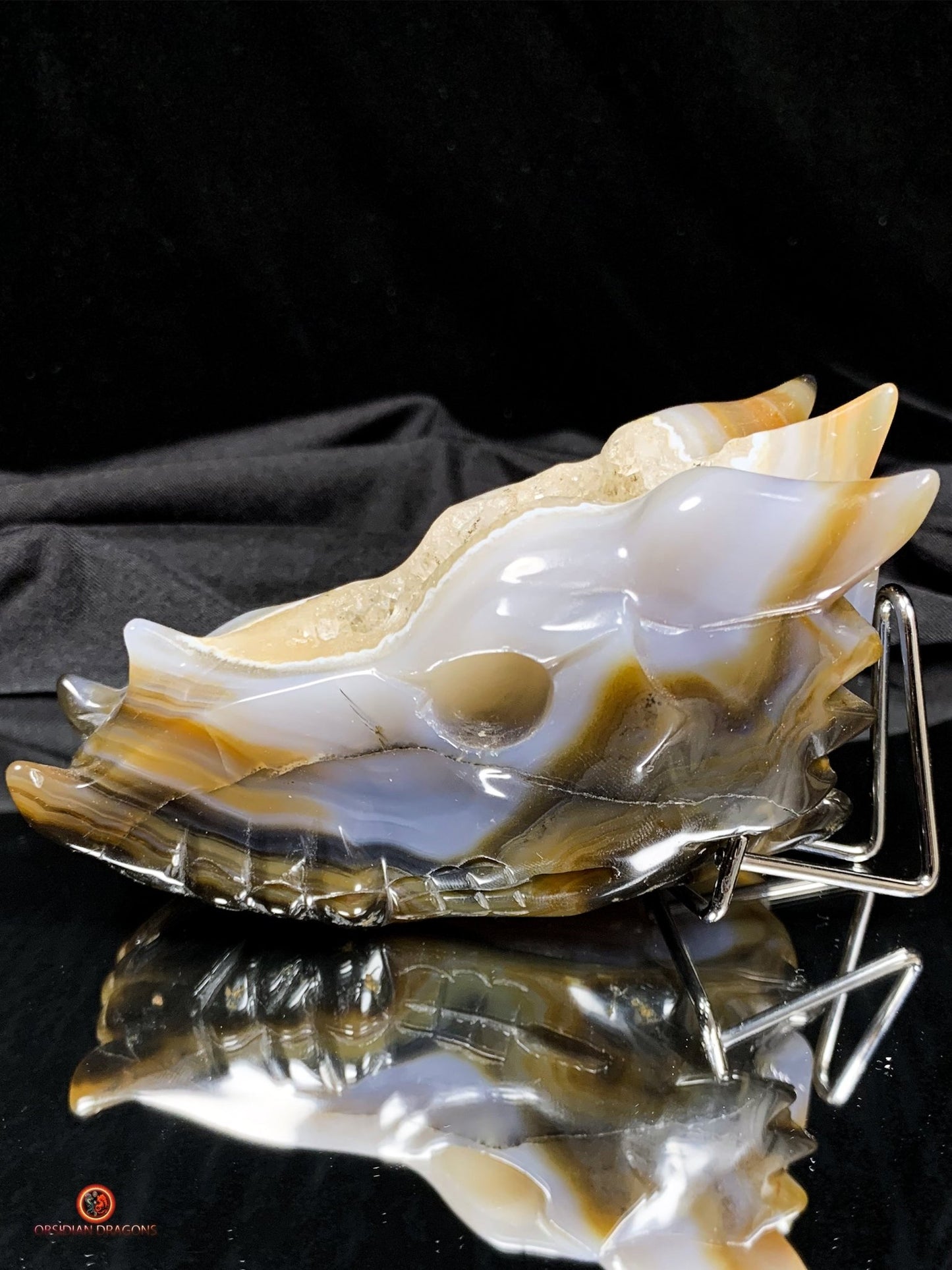 Crâne de Dragon en Géode – Puissance draconique | obsidian dragons