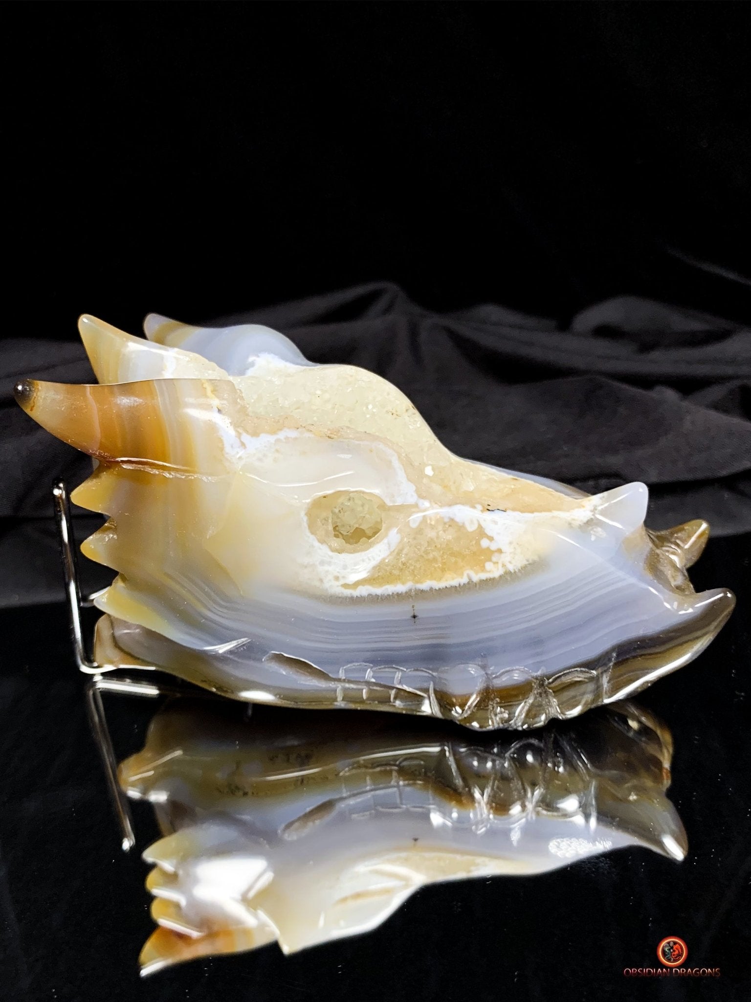 Crâne de Dragon en Géode – Puissance draconique | obsidian dragons