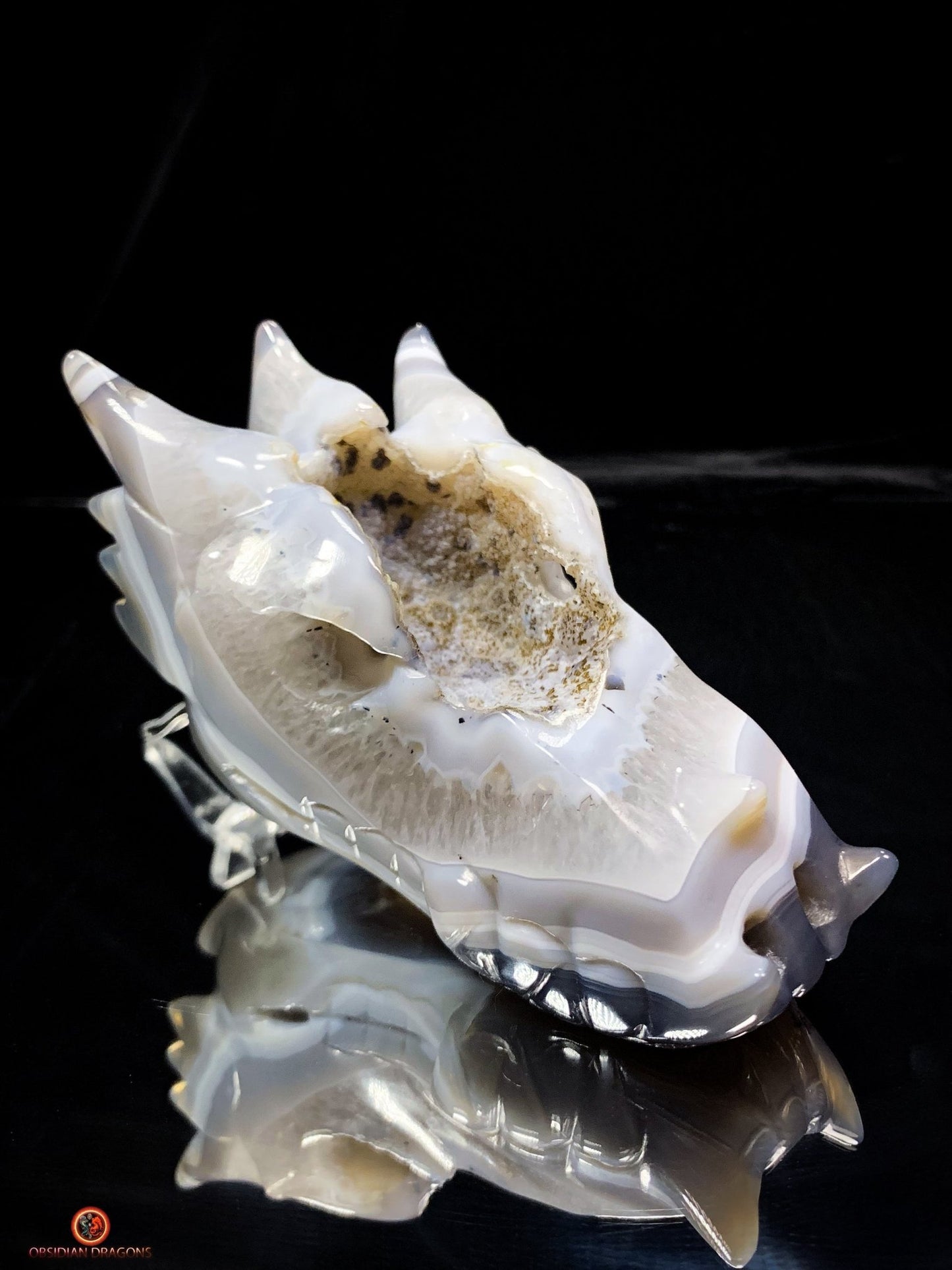 Crâne de Dragon en Géode de Quartz et Agate – Énergie Pure | obsidian dragons