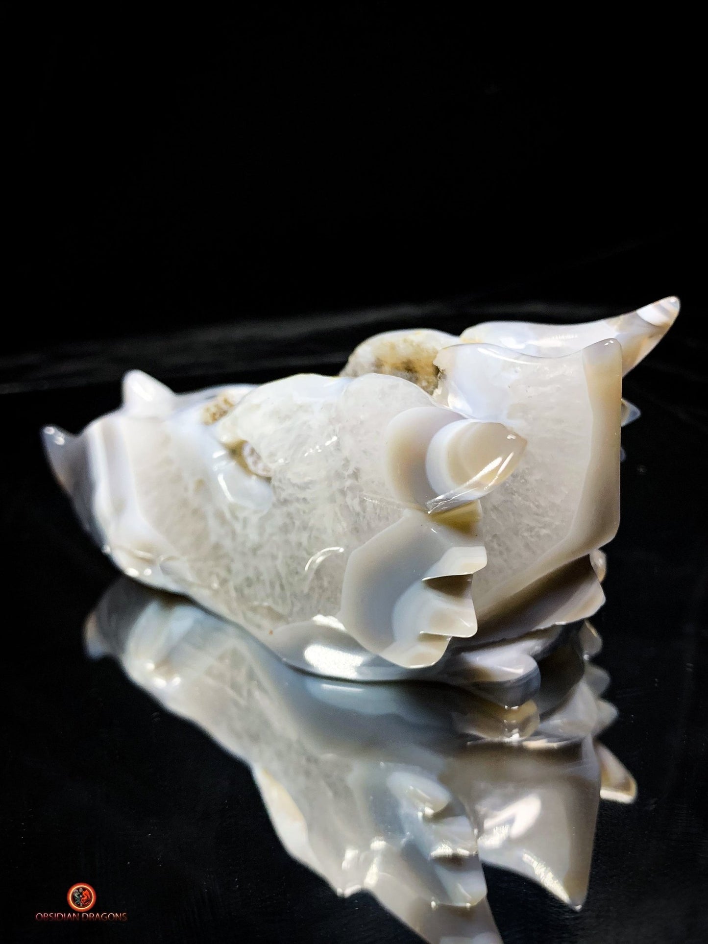 Crâne de Dragon en Géode de Quartz et Agate – Énergie Pure | obsidian dragons