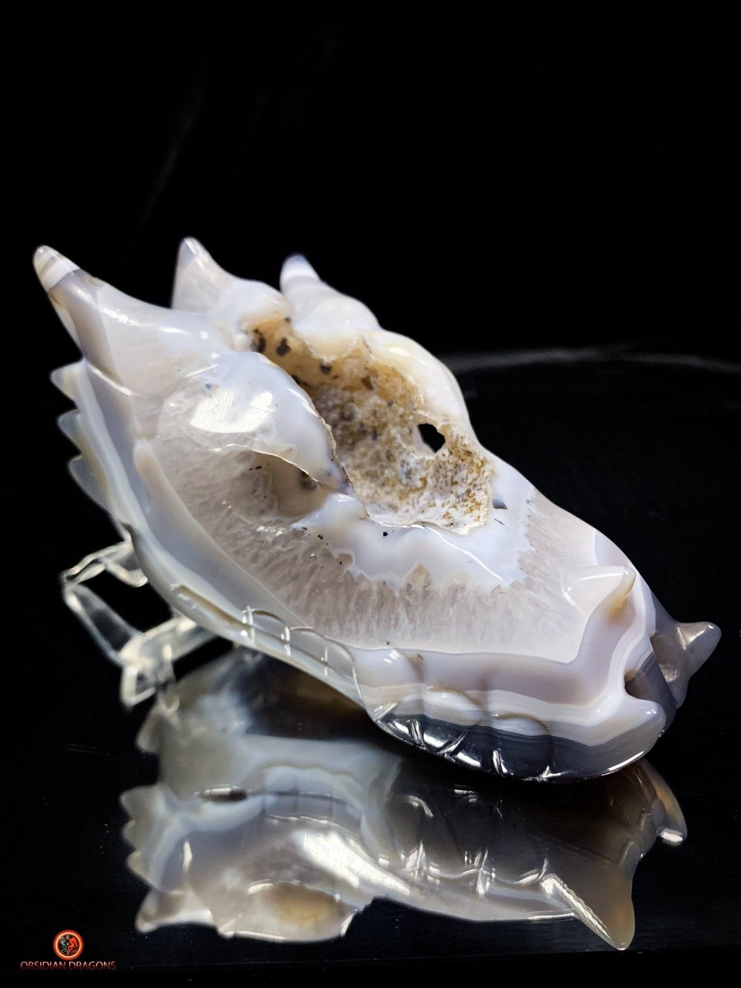 Crâne de Dragon en Géode de Quartz et Agate – Énergie Pure - obsidian dragons