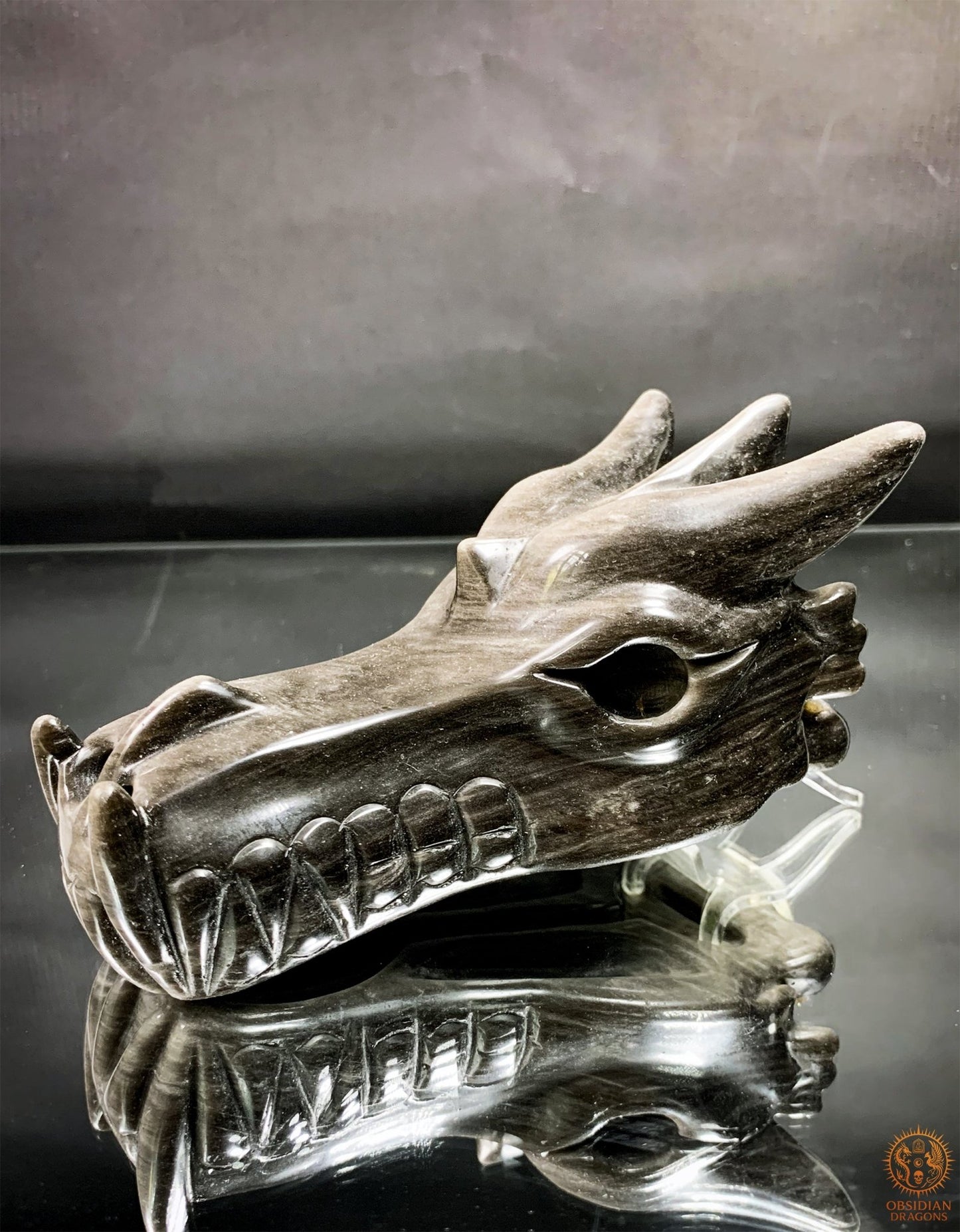 Crâne de Dragon en Obsidienne Argentée – Énergie Lunaire | obsidian dragons