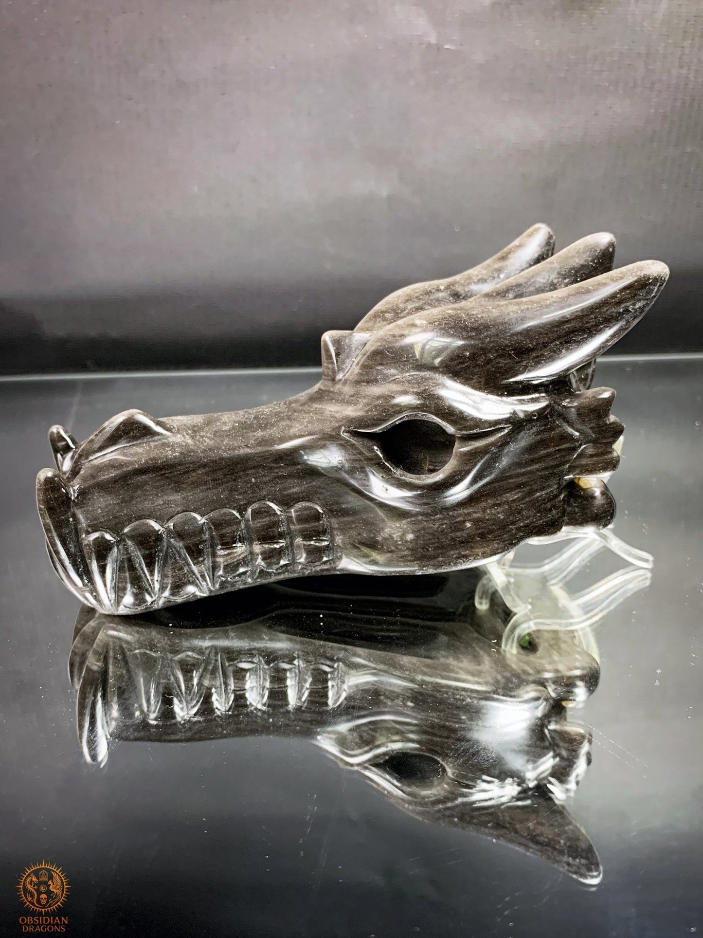 Crâne de Dragon en Obsidienne Argentée – Énergie Lunaire | obsidian dragons