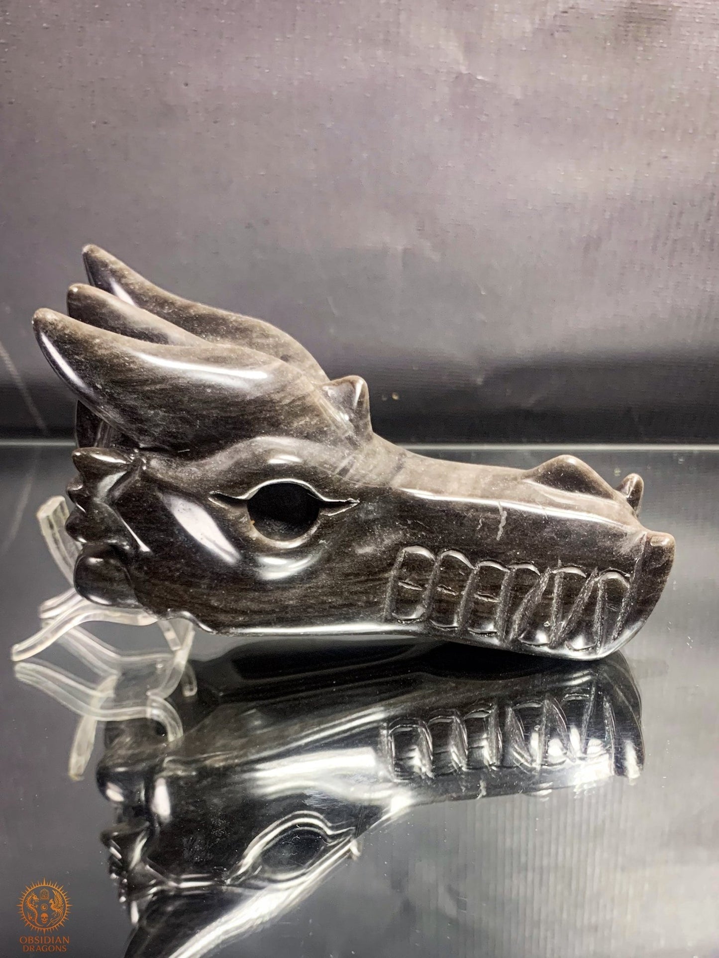 Crâne de Dragon en Obsidienne Argentée – Gardien d’Éclipse | obsidian dragons