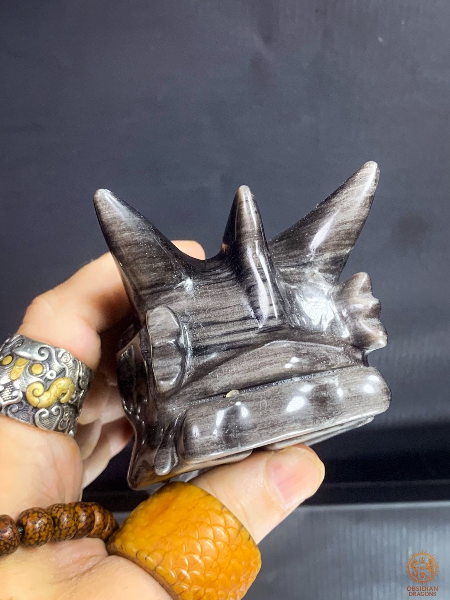 Crâne de Dragon en Obsidienne Argentée – Gardien d’Éclipse | obsidian dragons