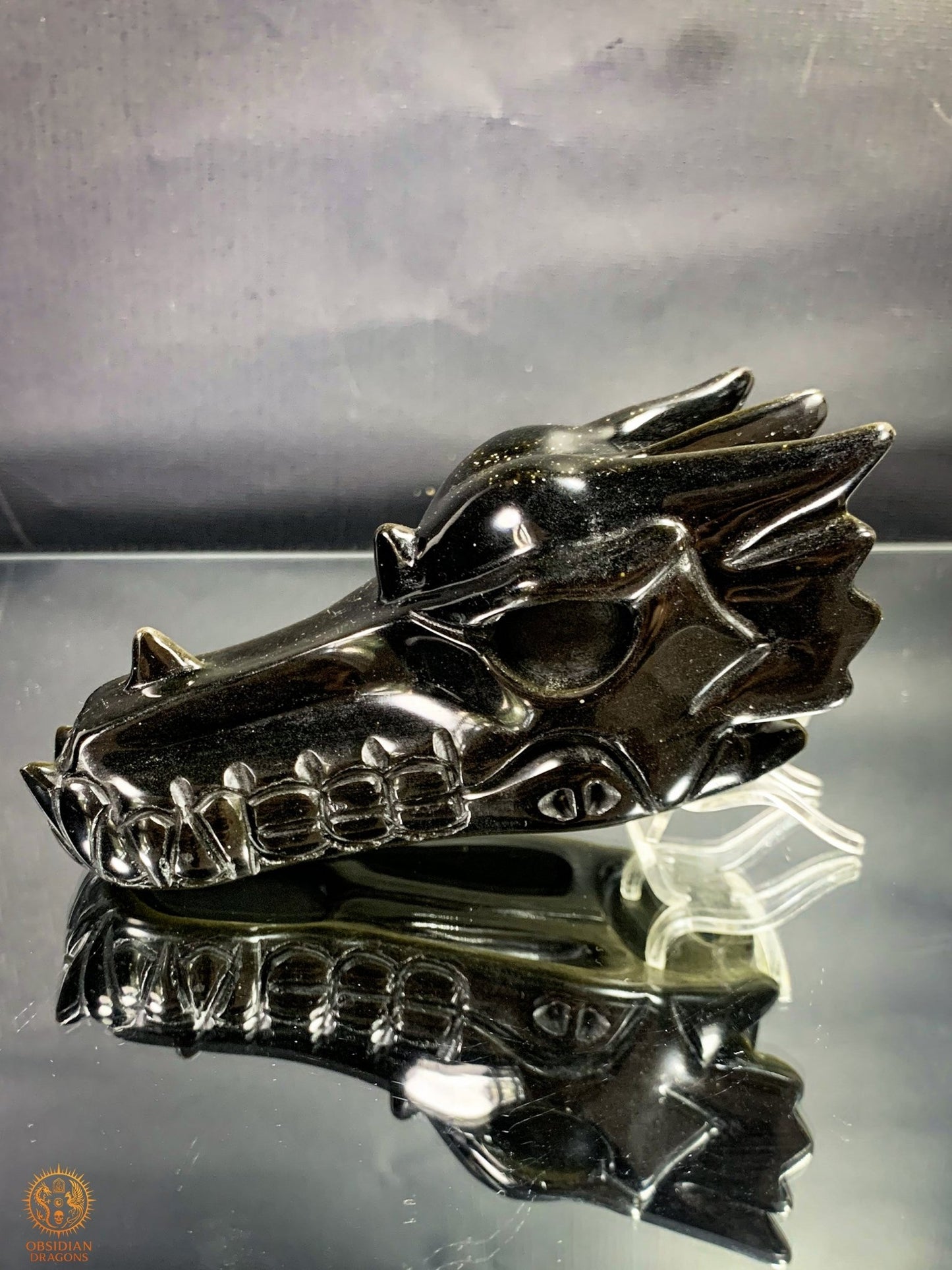 Crâne de Dragon en Obsidienne Dorée – Qualité Exceptionnelle - obsidian dragons
