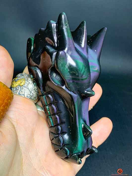 Crâne de Dragon en Obsidienne Œil Céleste – Aura Primordiale | obsidian dragons