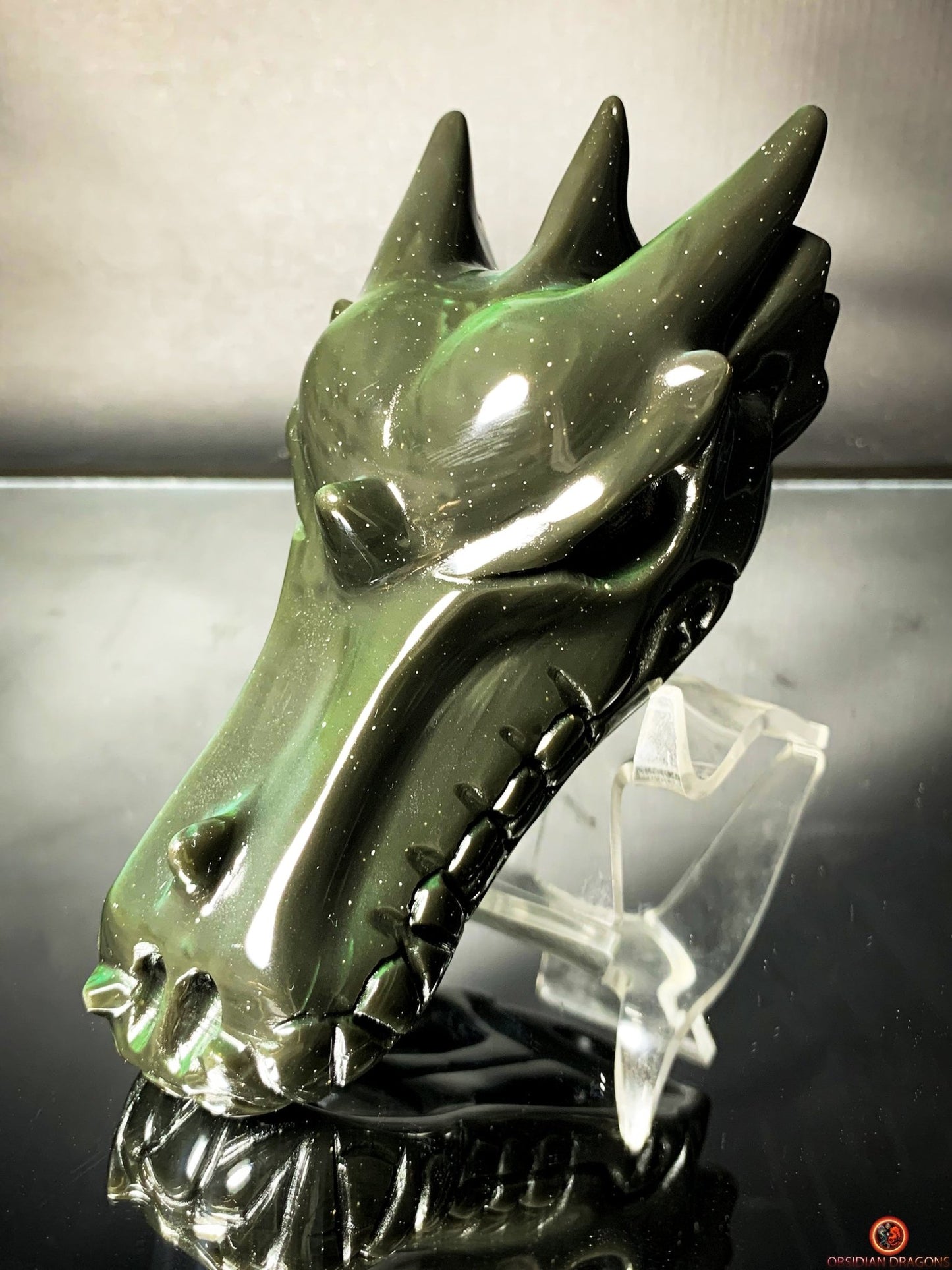 crâne de dragon en obsidienne œil céleste - Gardien Sacré | obsidian dragons