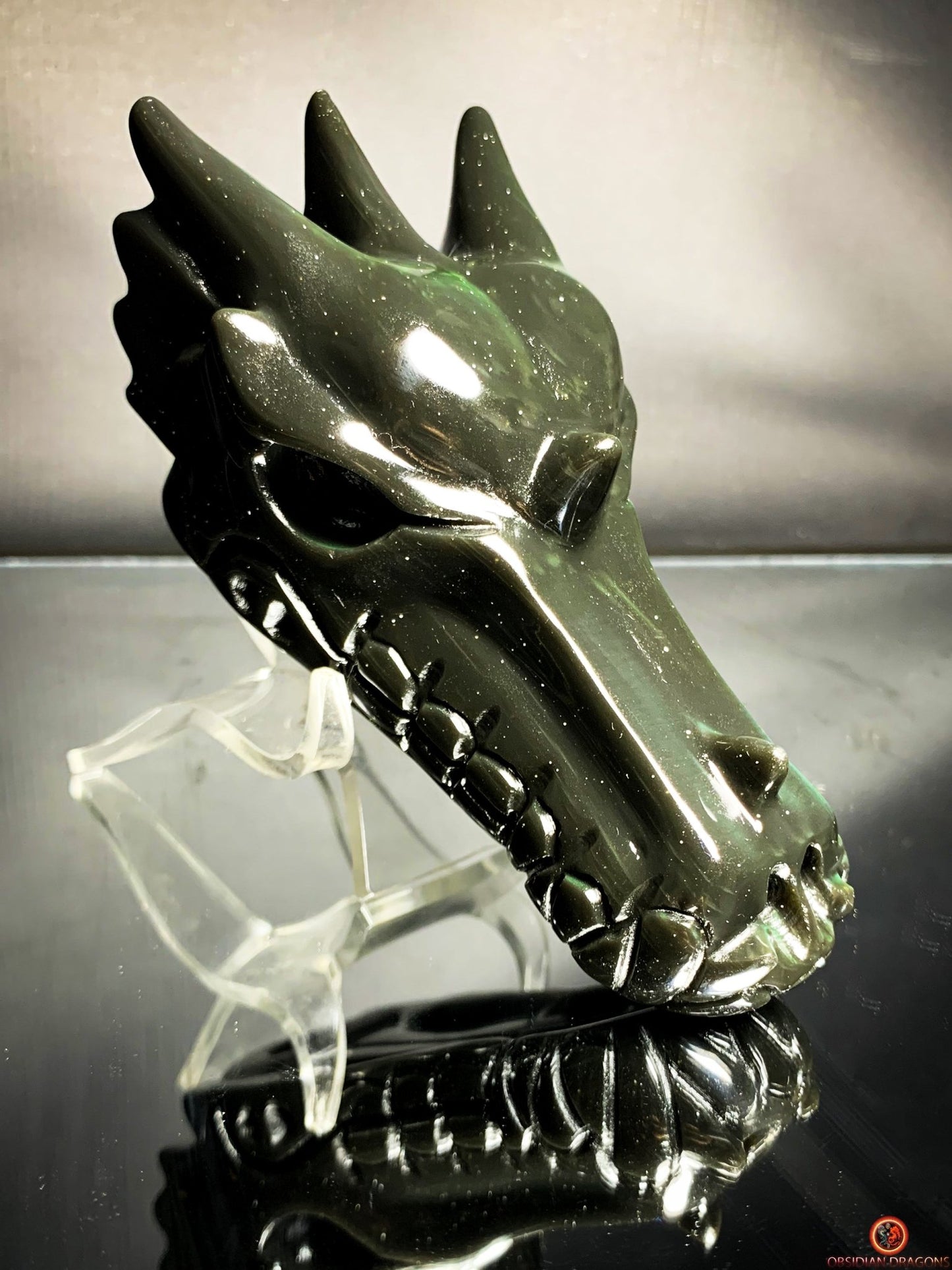 crâne de dragon en obsidienne œil céleste - Gardien Sacré | obsidian dragons