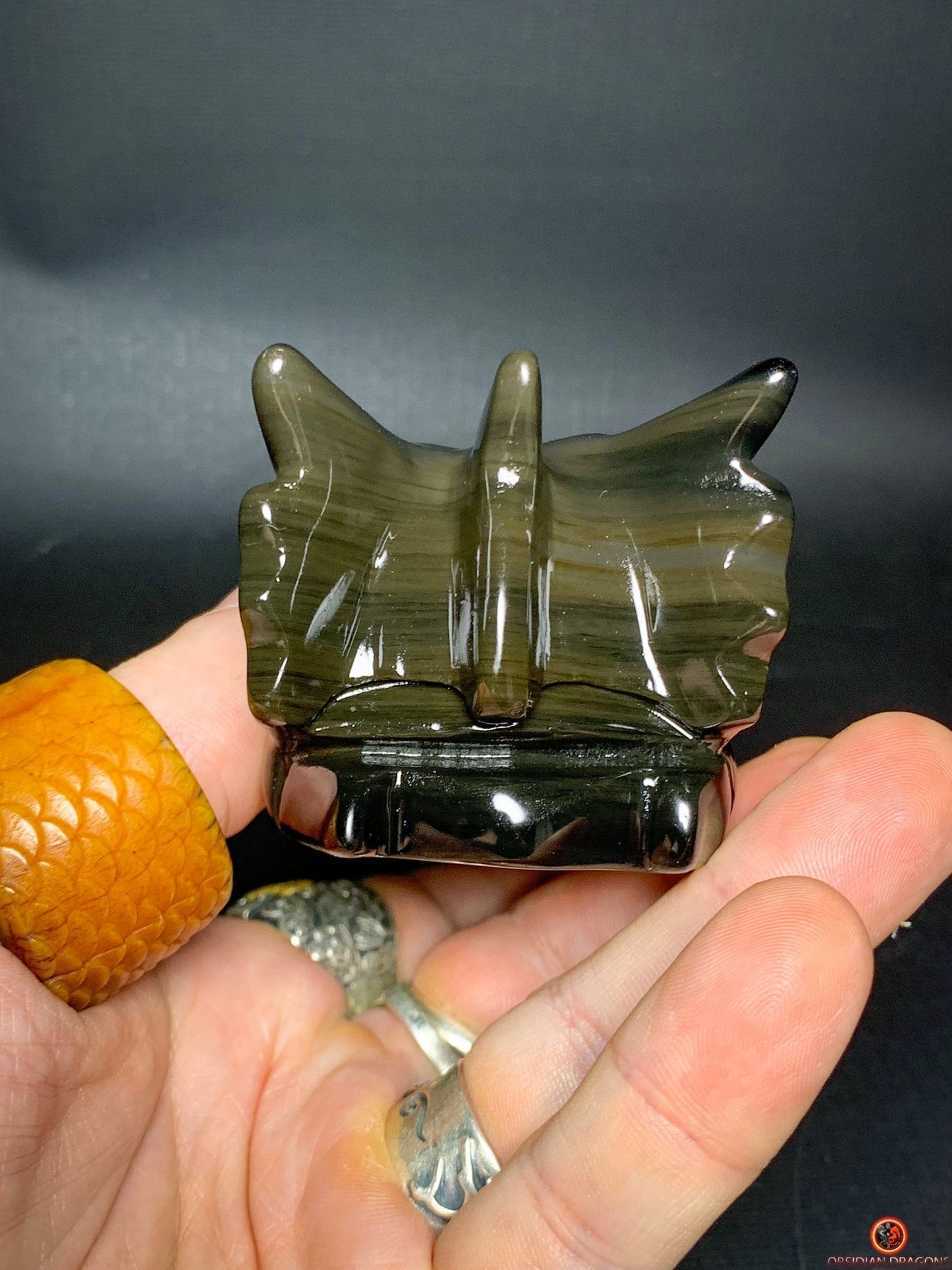 Crâne de Dragon en Obsidienne Œil Céleste - Gardien du Passage - obsidian dragons