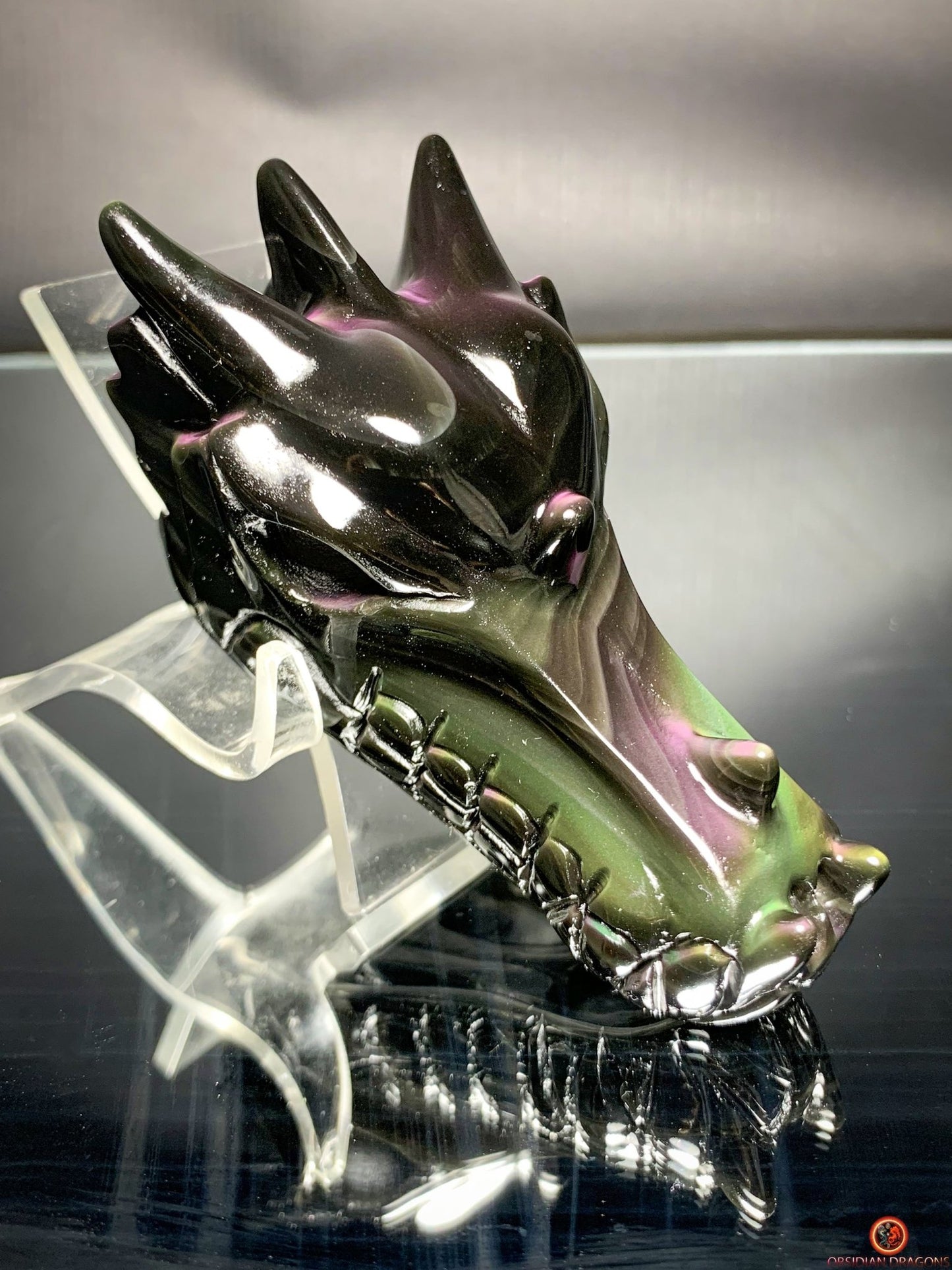Crâne de Dragon en Obsidienne Œil Céleste – Ombres et Lumières | obsidian dragons