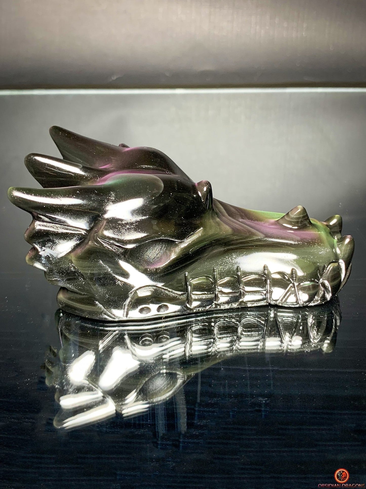 Crâne de Dragon en Obsidienne Œil Céleste – Ombres et Lumières | obsidian dragons