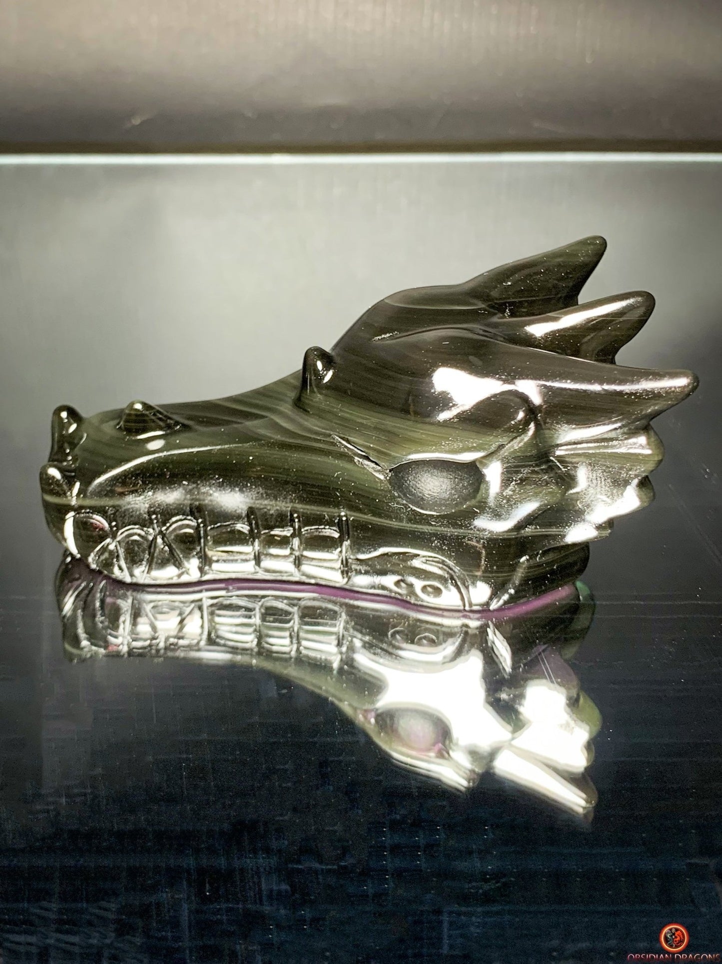 Crâne de Dragon en Obsidienne Œil Céleste – Ombres et Lumières | obsidian dragons