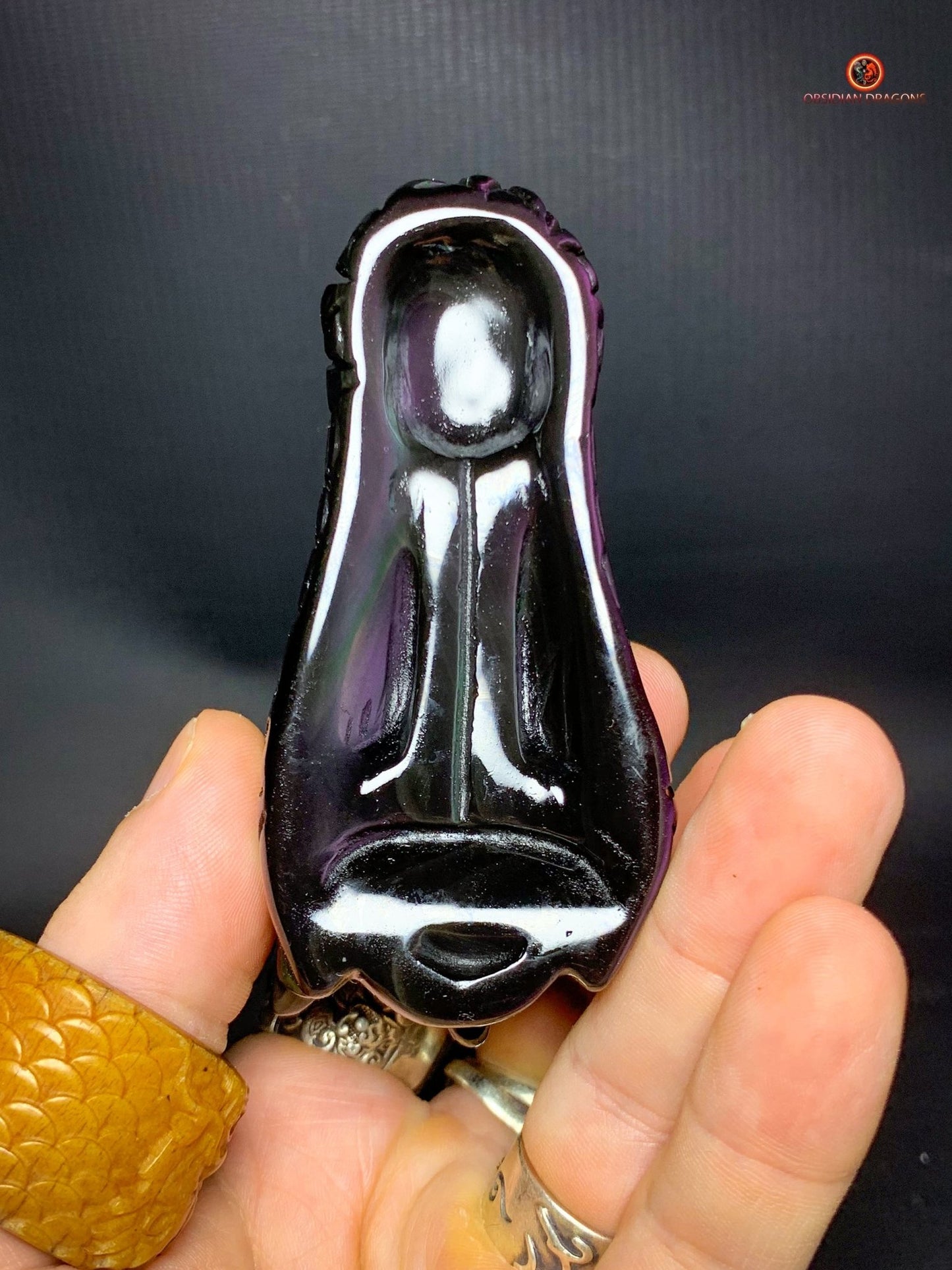 Crâne de Dragon en Obsidienne Œil Céleste – Ombres et Lumières