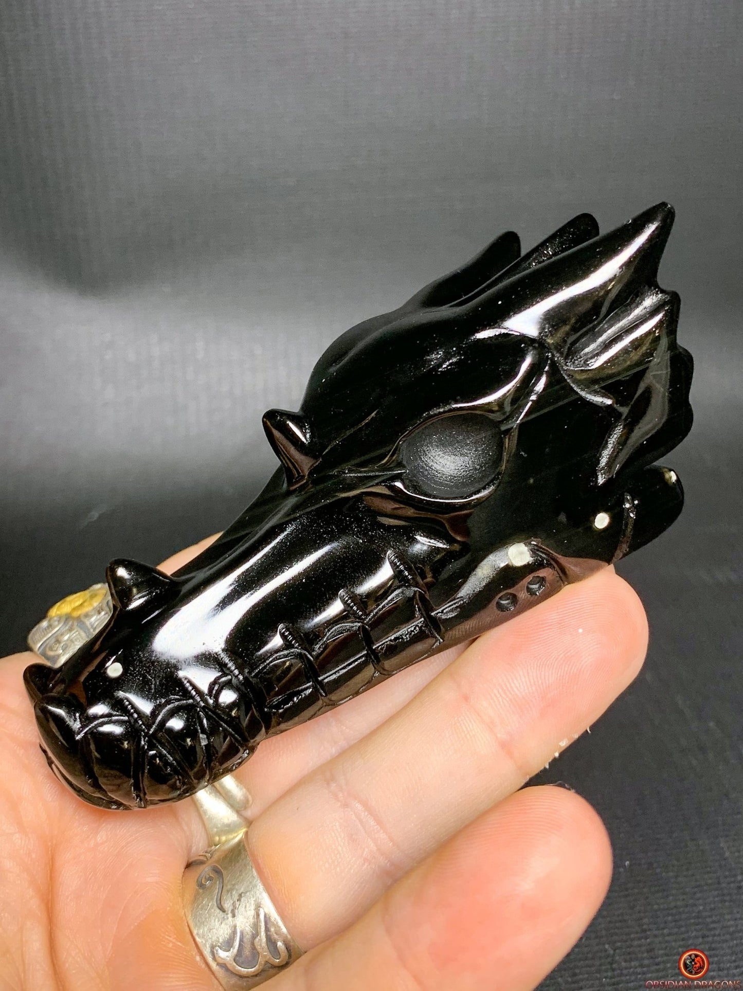 Crâne de Dragon en Obsidienne Œil Céleste – Reflet du Gardien | obsidian dragons