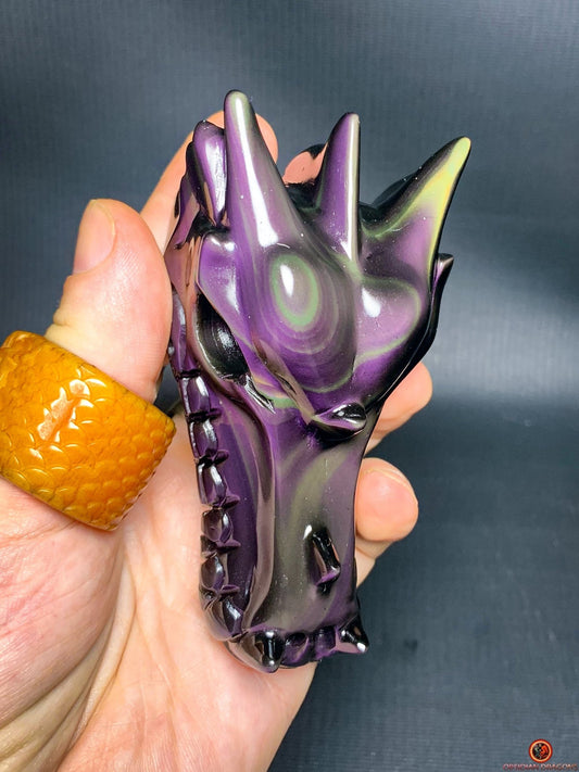 Crâne de Dragon en Obsidienne Œil Céleste – Reflets Sacrés | obsidian dragons