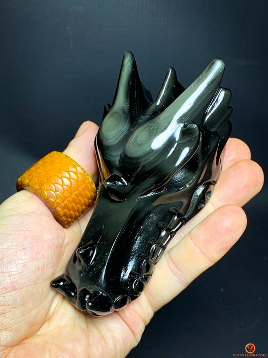 Crâne de Dragon en Obsidienne Œil Céleste – Spirale d'Éveil | obsidian dragons