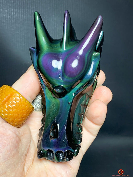 Crâne de Dragon en Obsidienne Œil Céleste – Voile Astral | obsidian dragons