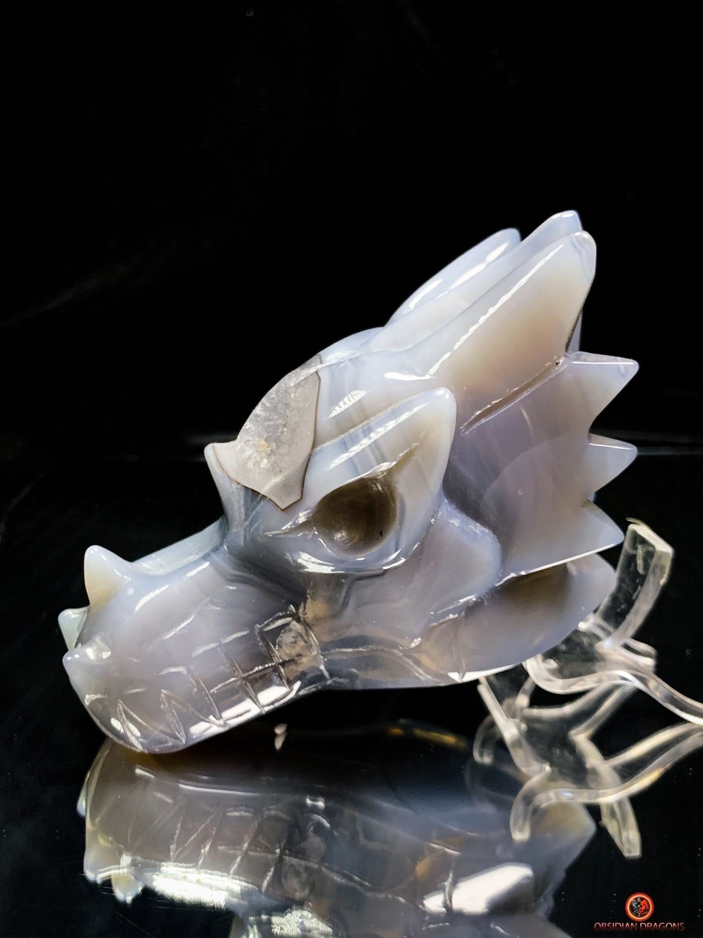 Crâne de Dragon en géode de quartz et agate – Équilibre et Lumière | obsidian dragons