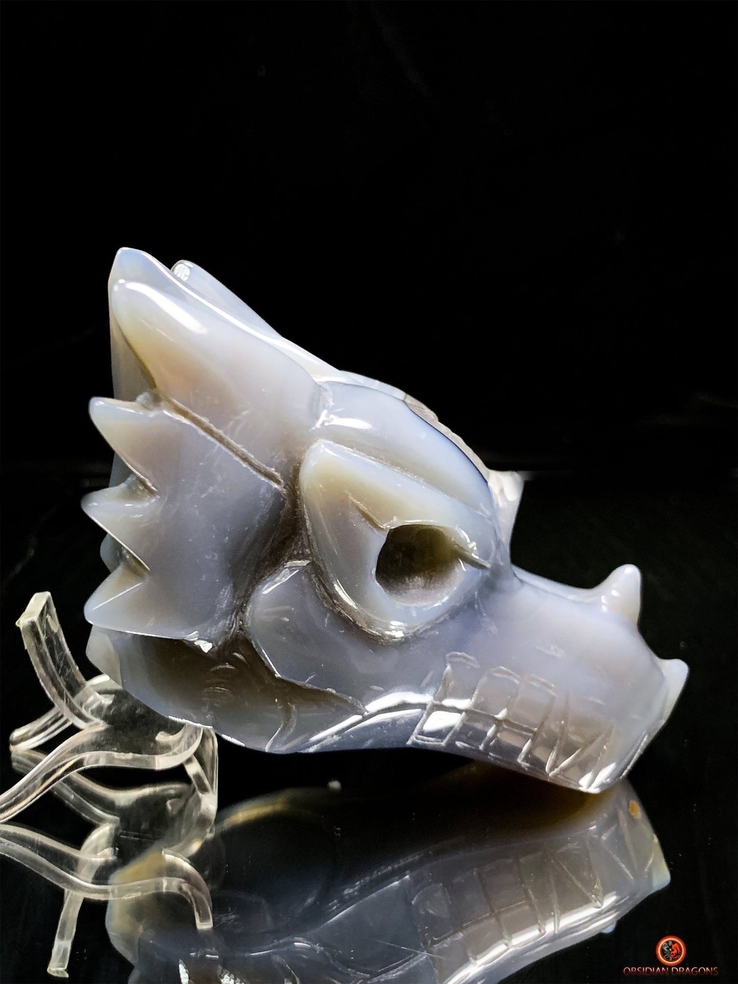 Crâne de Dragon en géode de quartz et agate – Équilibre et Lumière - obsidian dragons