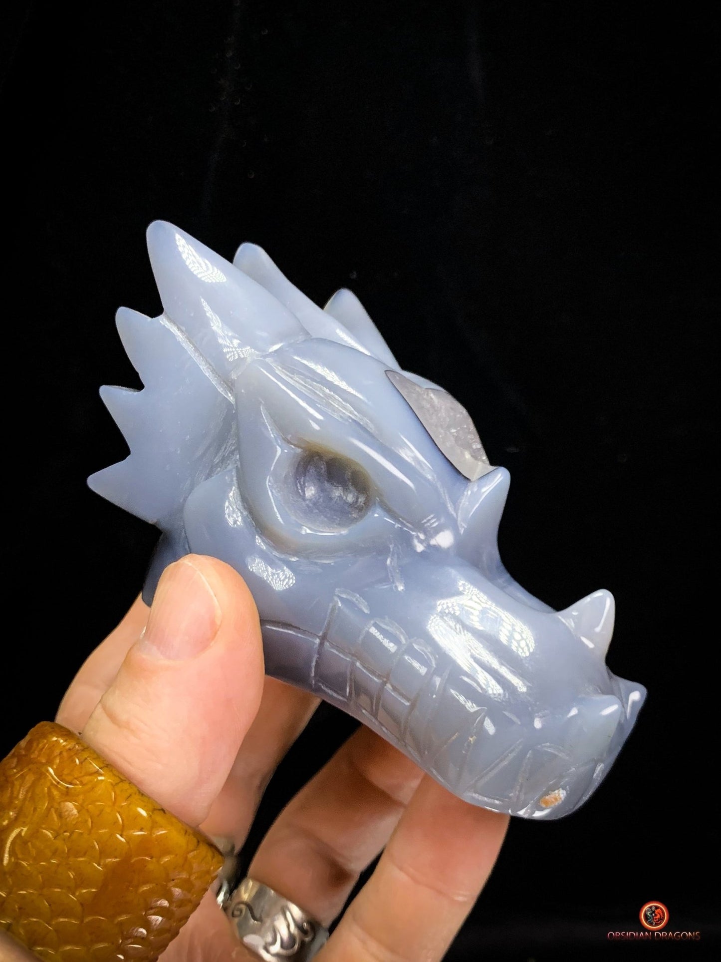 Crâne de Dragon en géode de quartz et agate – Équilibre et Lumière - obsidian dragons