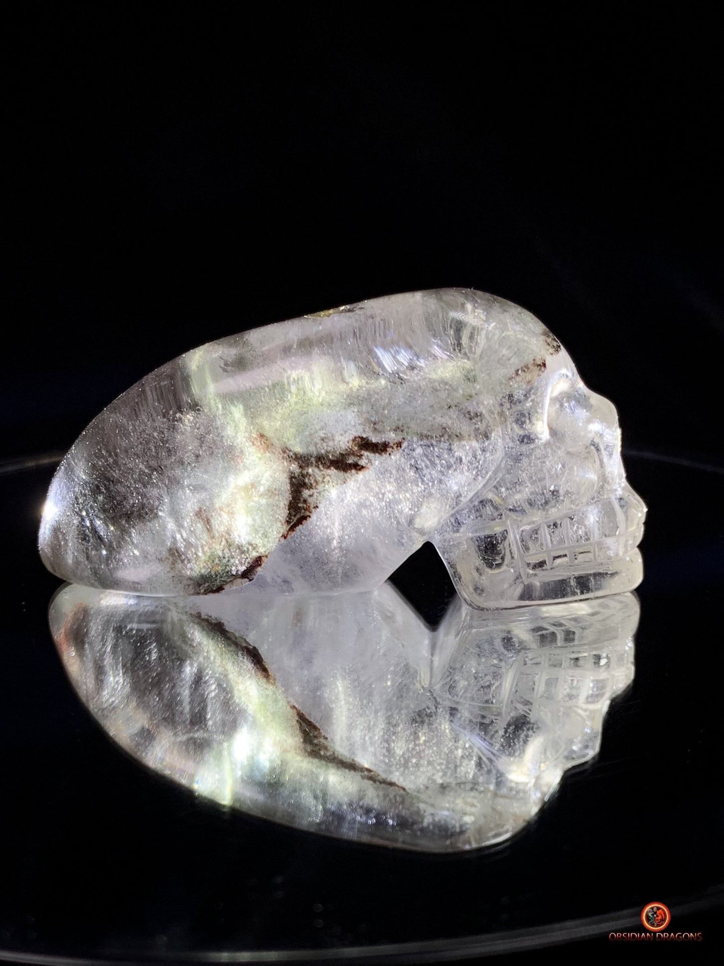 Crâne de cristal allongé - Quartz chlorite - méditation | obsidian dragons