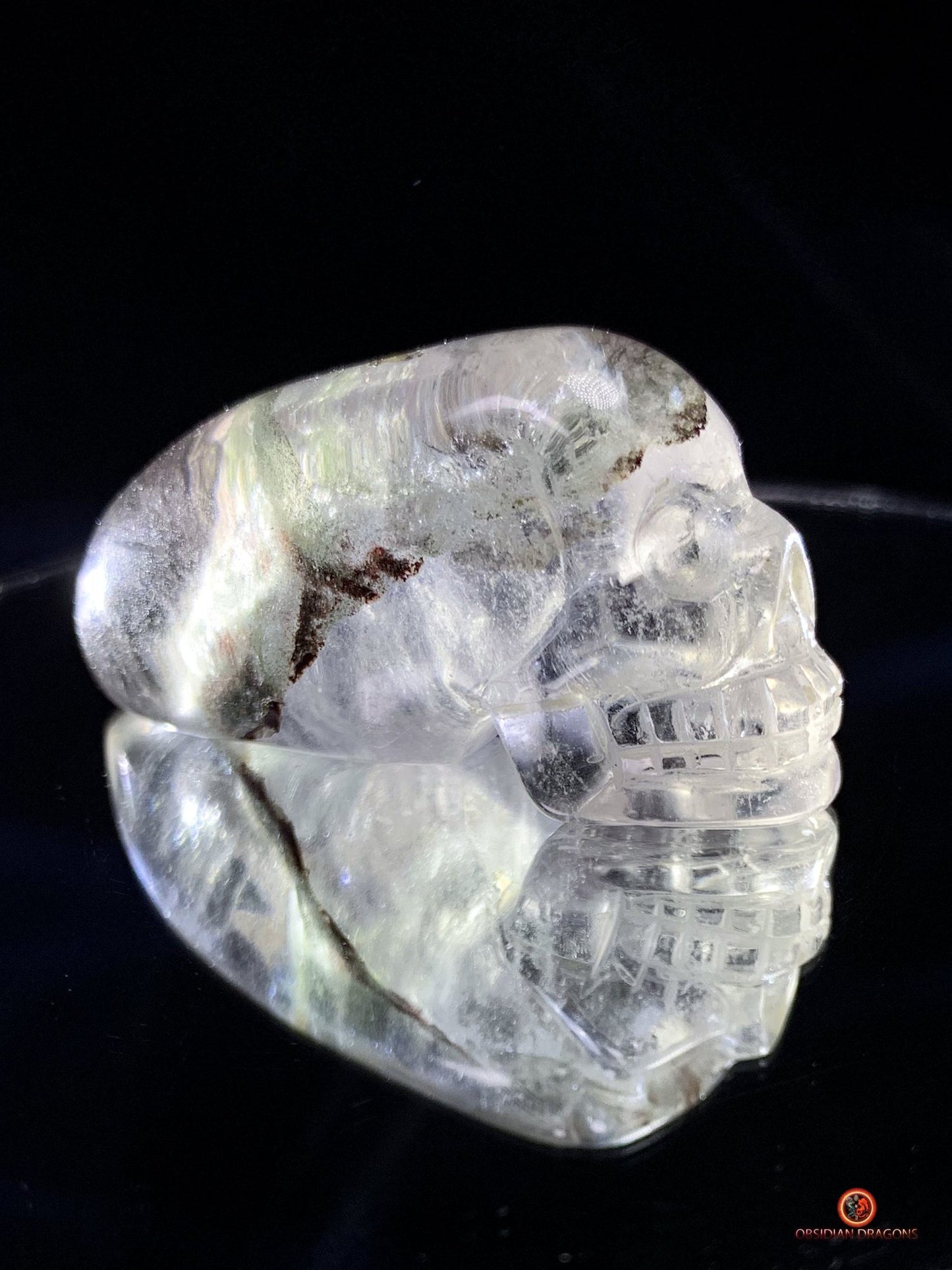Crâne de cristal allongé - Quartz chlorite - méditation | obsidian dragons