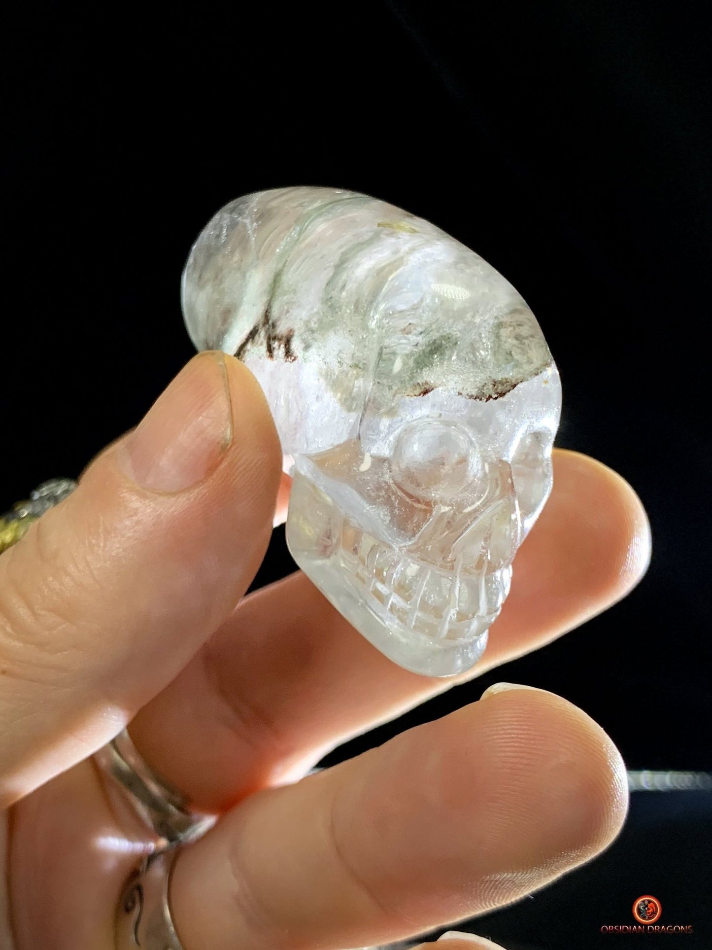 Crâne de cristal allongé - Quartz chlorite - méditation | obsidian dragons
