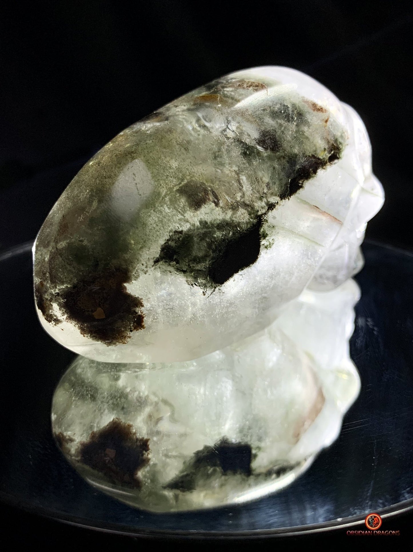 Crâne de cristal allongé - Quartz fantôme - Éveil | obsidian dragons