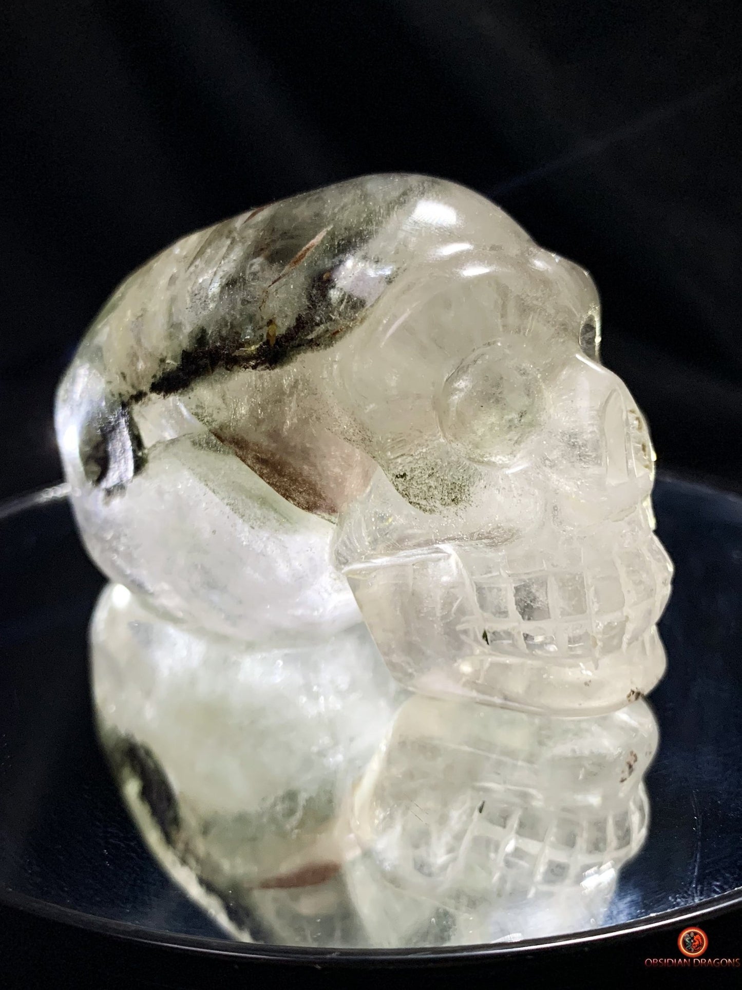 Crâne de cristal allongé - Quartz fantôme - Éveil | obsidian dragons