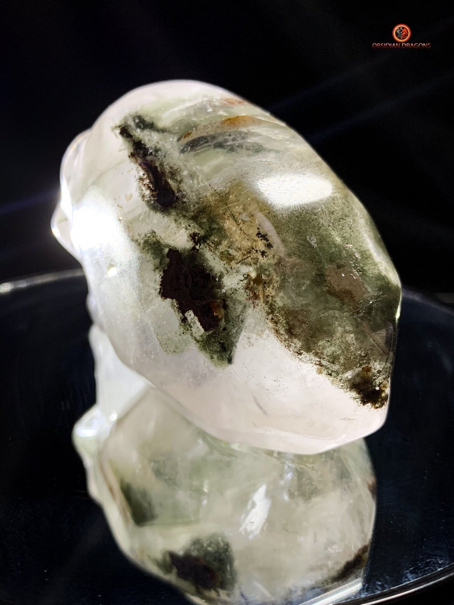 Crâne de cristal allongé - Quartz fantôme - Éveil | obsidian dragons