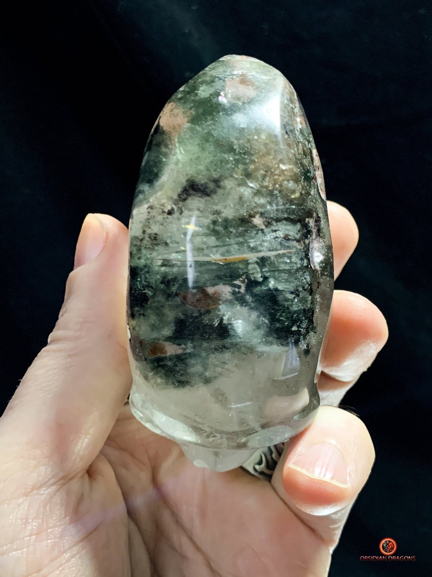 Crâne de cristal allongé - Quartz fantôme - Éveil | obsidian dragons