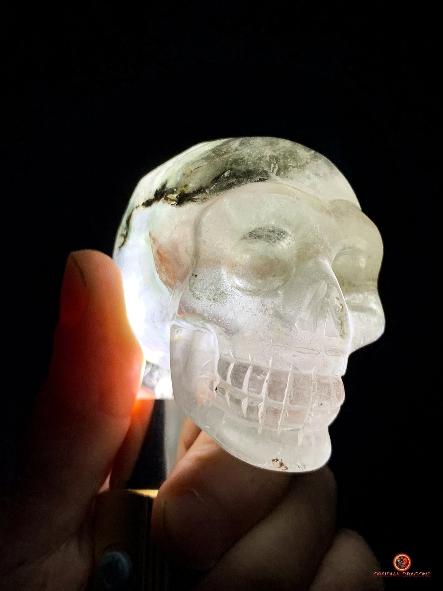 Crâne de cristal allongé - Quartz fantôme - Éveil | obsidian dragons