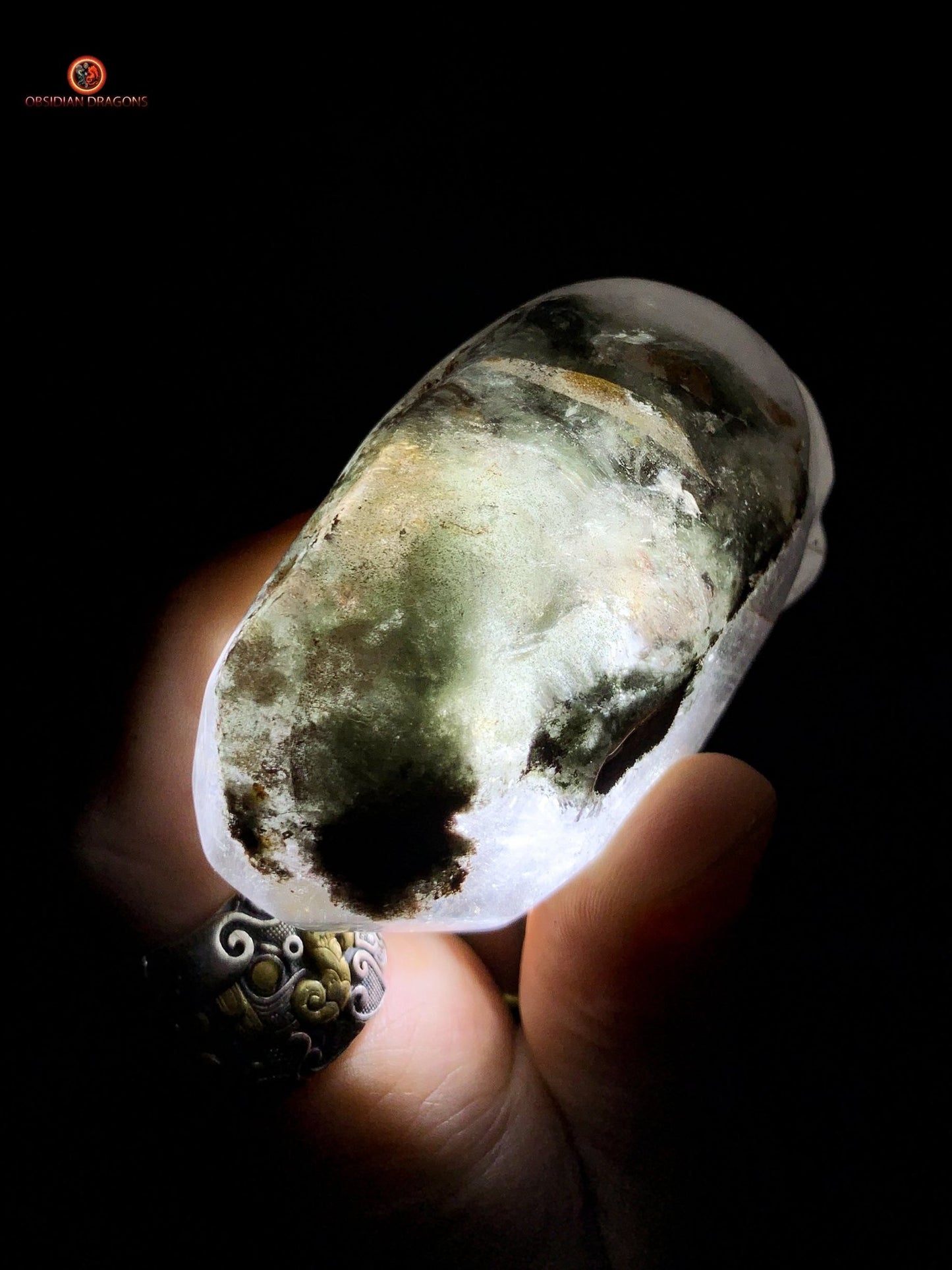 Crâne de cristal allongé - Quartz fantôme - Éveil | obsidian dragons