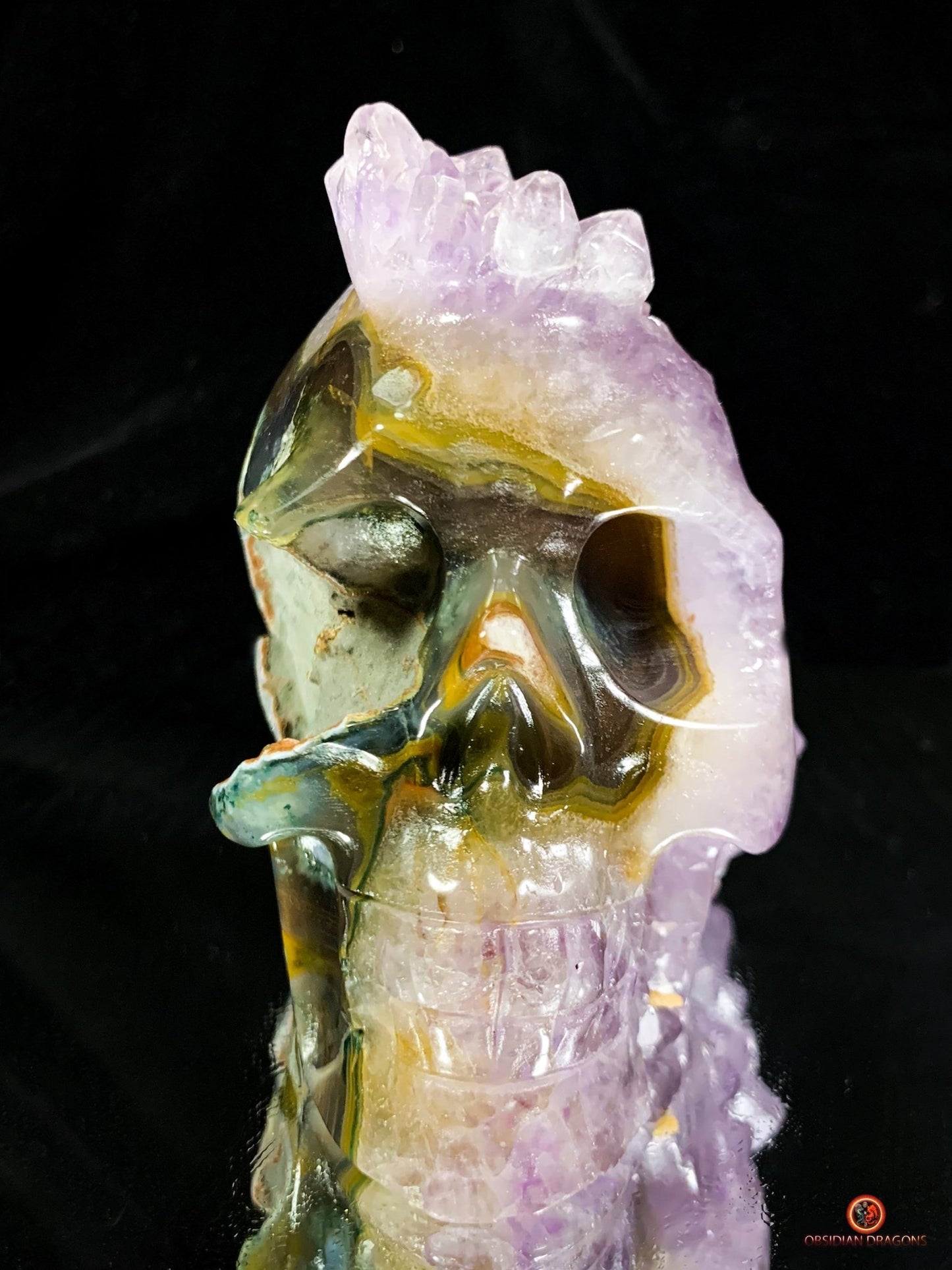 Crâne de cristal en Améthyste - Objet Vibratoire Rare | obsidian dragons