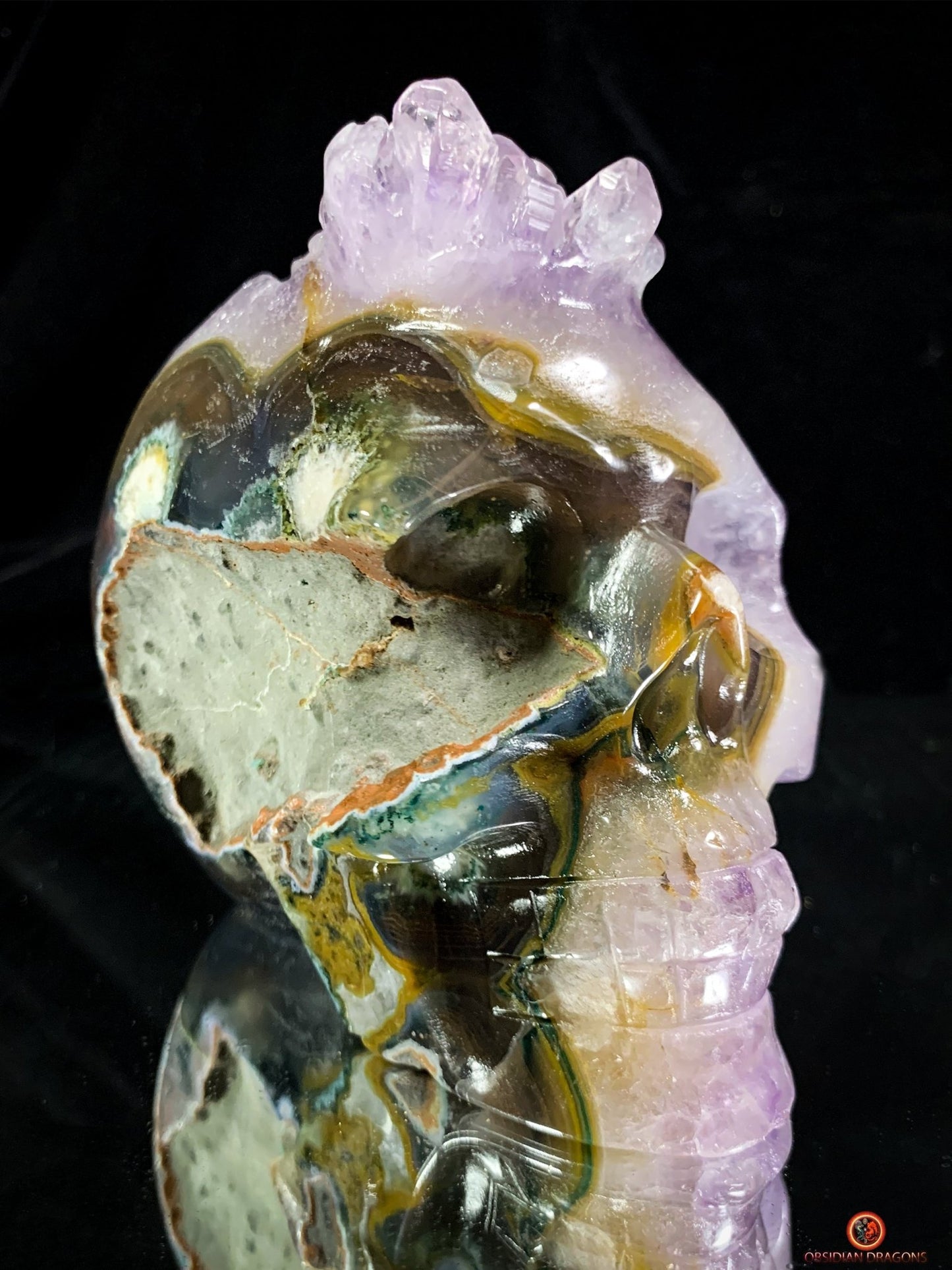 Crâne de cristal en Améthyste - Objet Vibratoire Rare | obsidian dragons