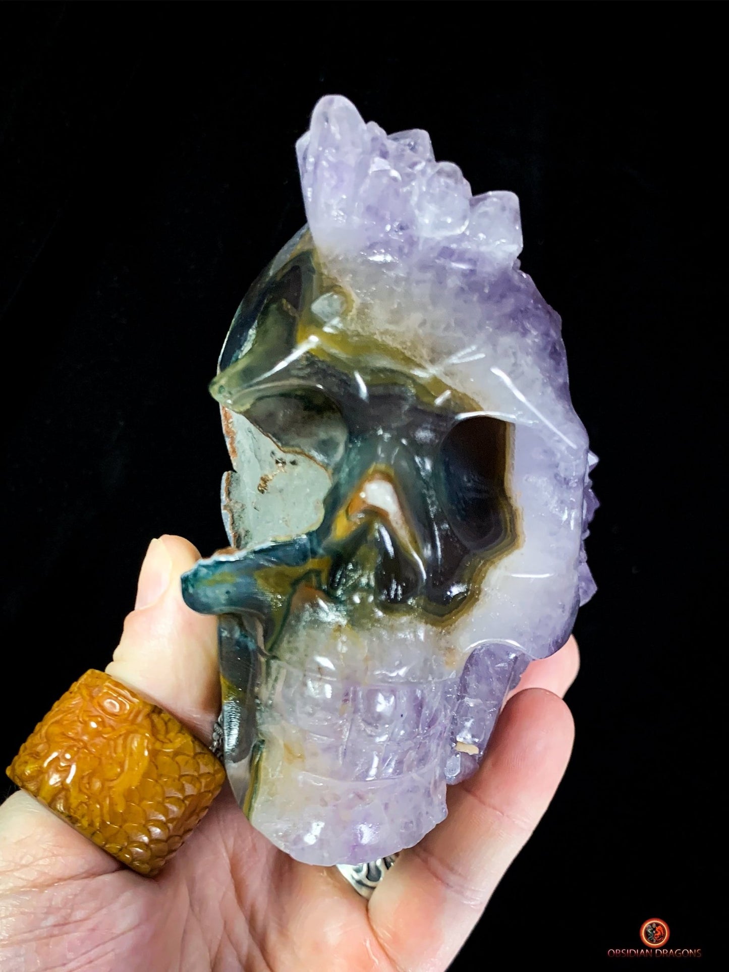 Crâne de cristal en Améthyste - Objet Vibratoire Rare | obsidian dragons
