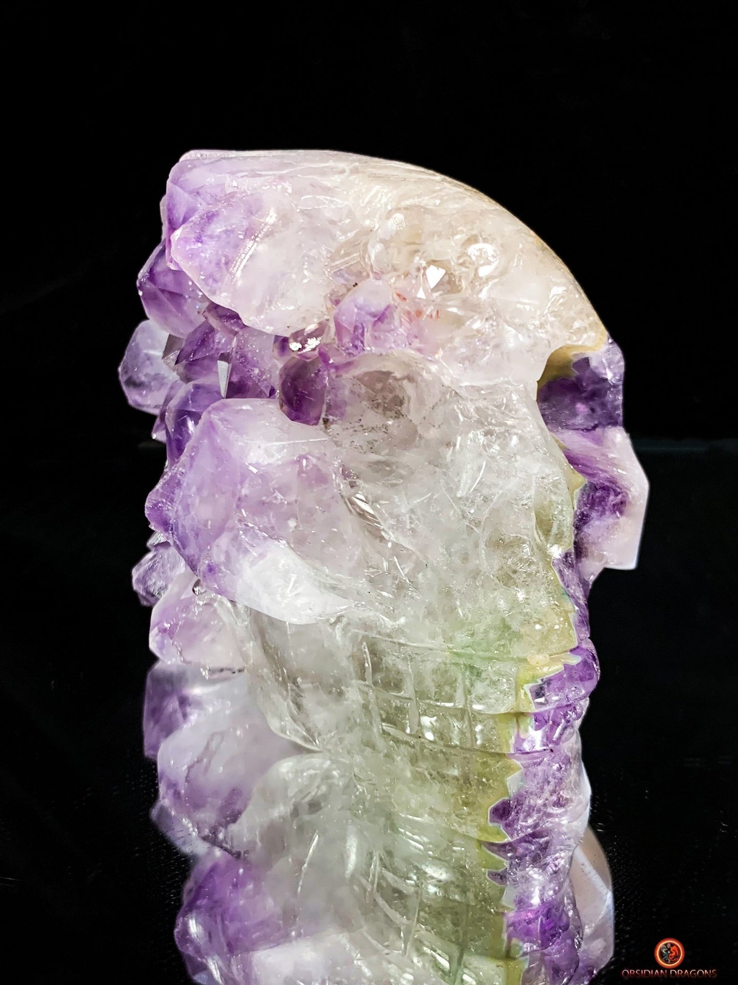 Crâne de cristal en Améthyste - Sculpture Méditative Rare | obsidian dragons