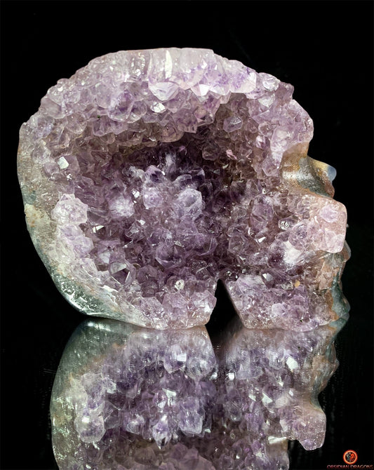 Crâne de cristal en Améthyste - Sculpture rare et Unique | obsidian dragons