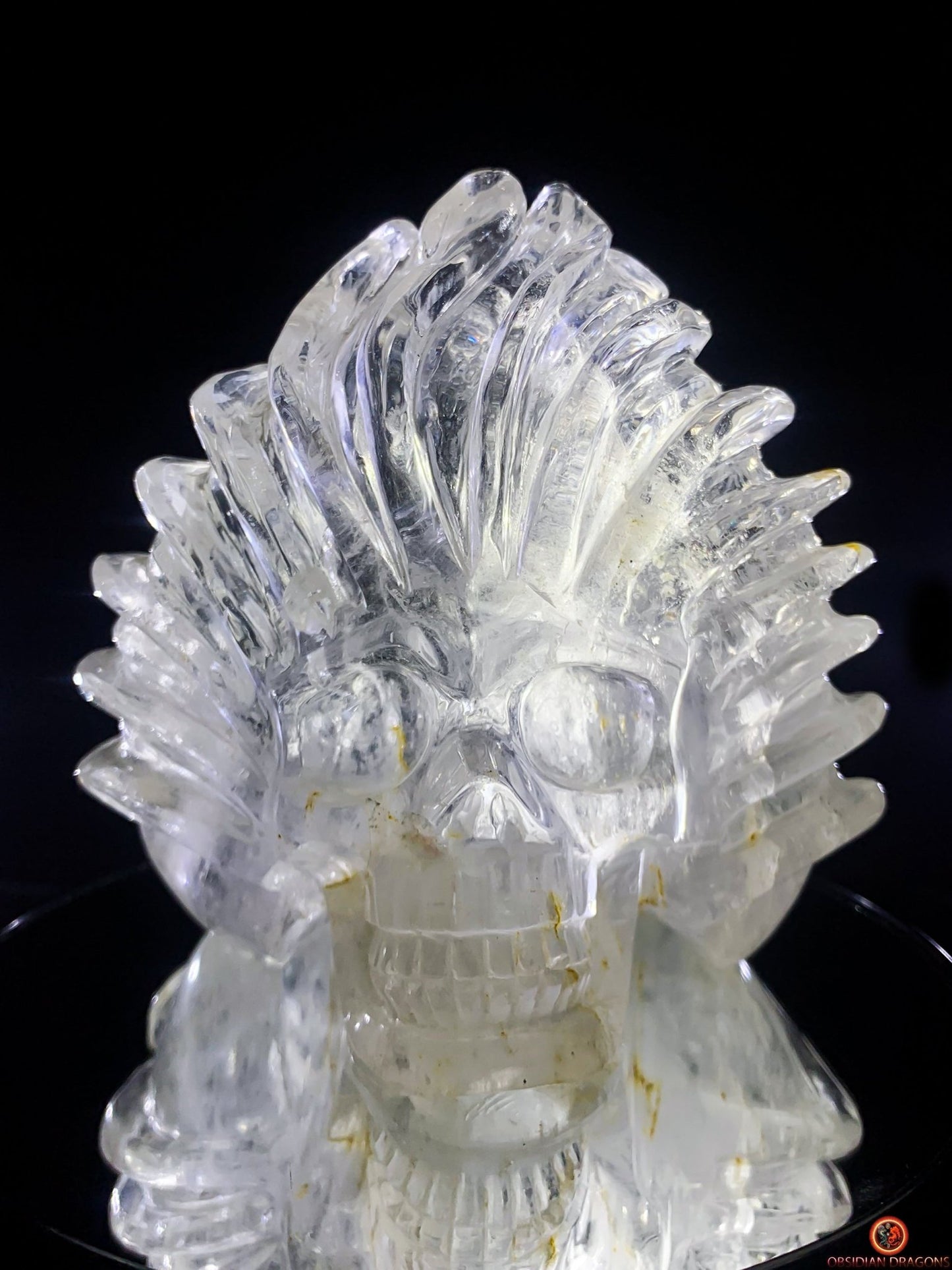 Crâne de cristal en cristal de roche pur - Pièce d'Exception | obsidian dragons