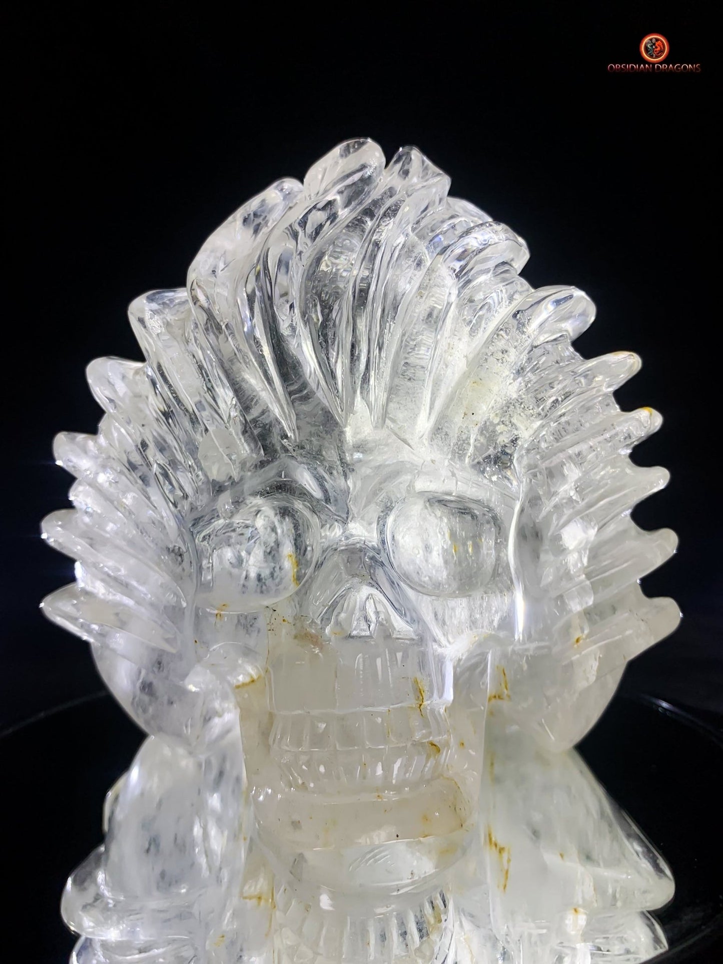 Crâne de cristal en cristal de roche pur - Pièce d'Exception | obsidian dragons
